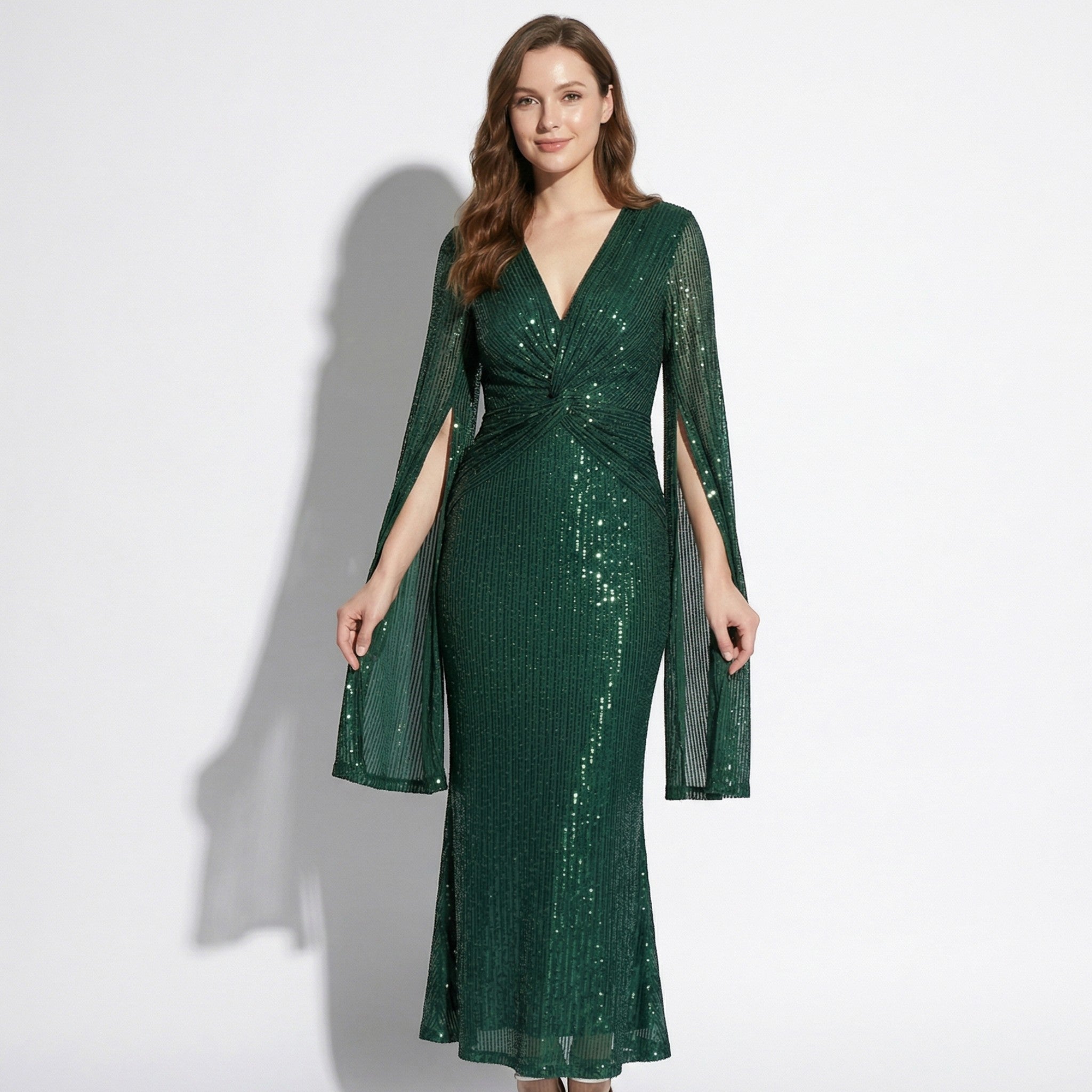 Anne - Women's Elegant Evening Sequin V - Neck Maxi Dress - Maxi Dresses - Green - Parker&Brooks