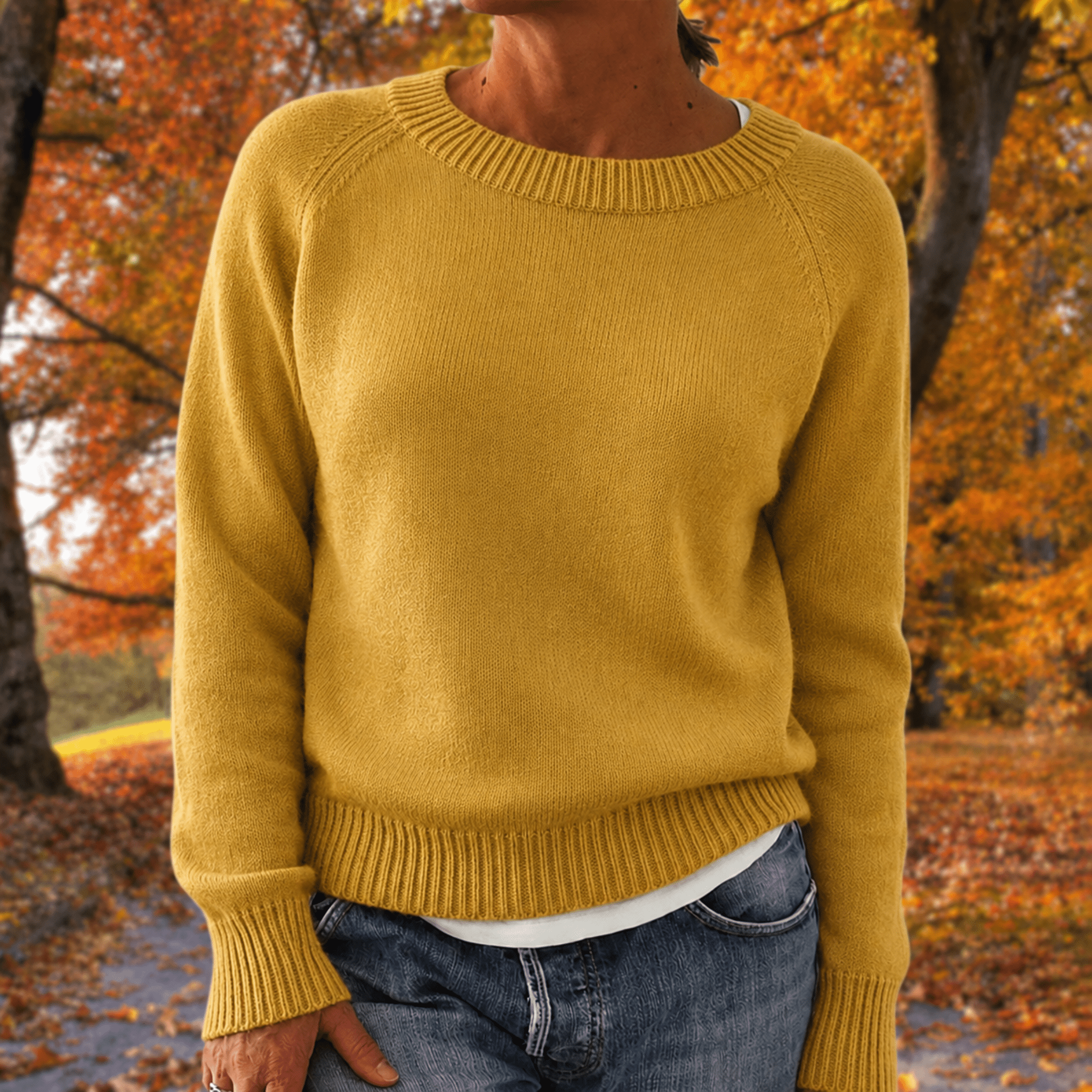 Anneliese - Women's Relaxed Fit Raglan Sleeve Sweater with Ribbed Trim - Sweaters - Yellow - Parker&Brooks