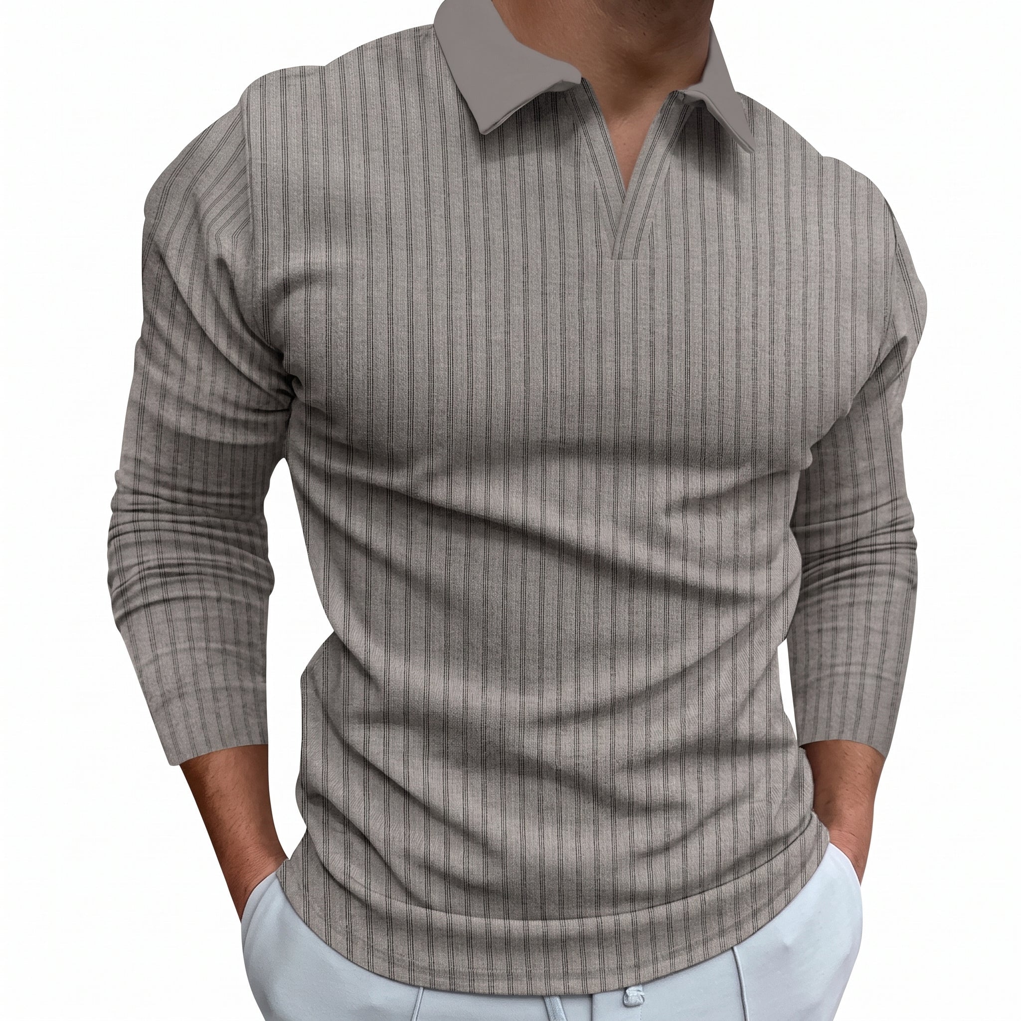 Arthur - Men's Relaxed Fit Ribbed Open Collar Polo Shirt - Polos - Gray - Parker&Brooks