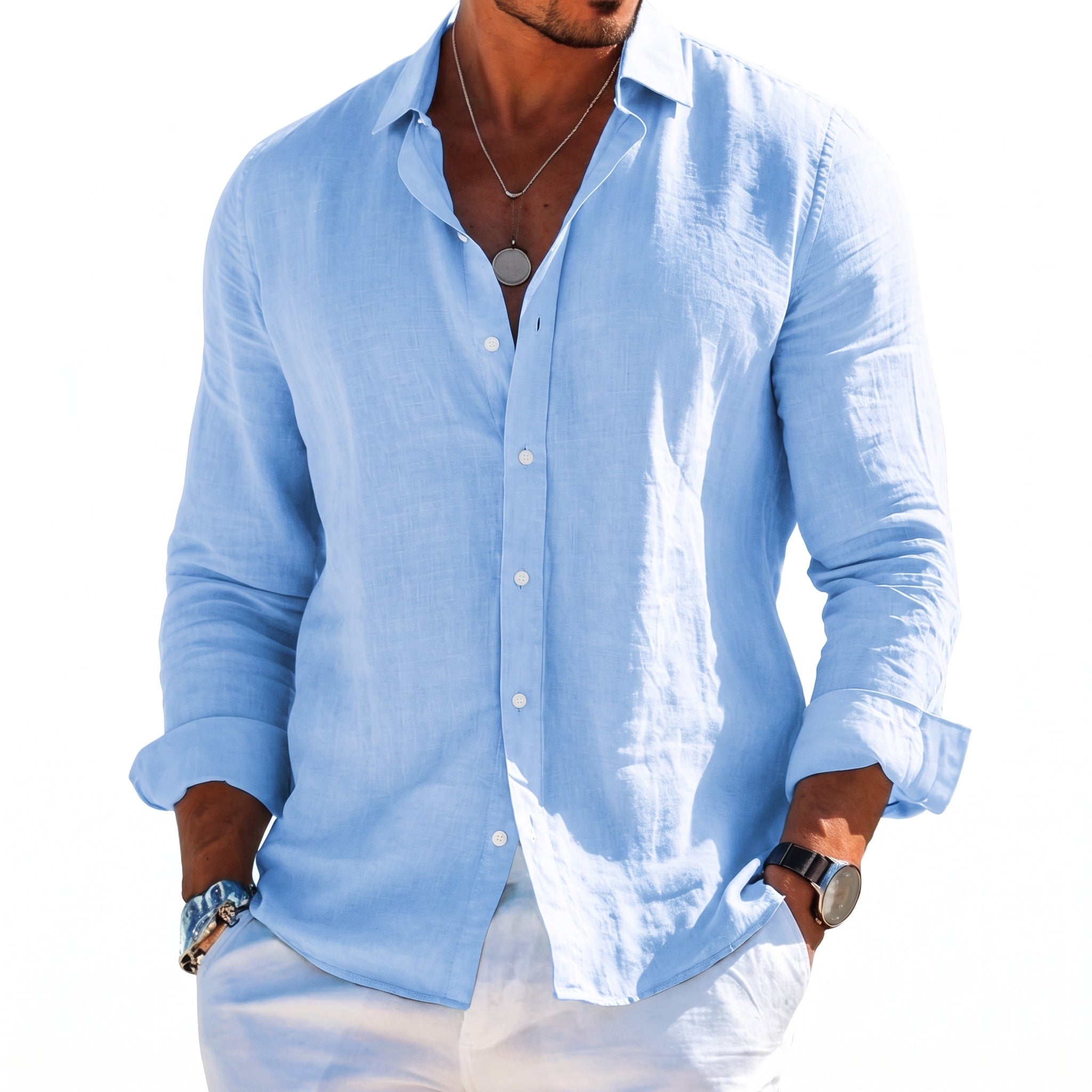 Arthur – Men's Summer Button-Down Long Sleeve Shirt - Shirts - Light Blue - Parker&Brooks