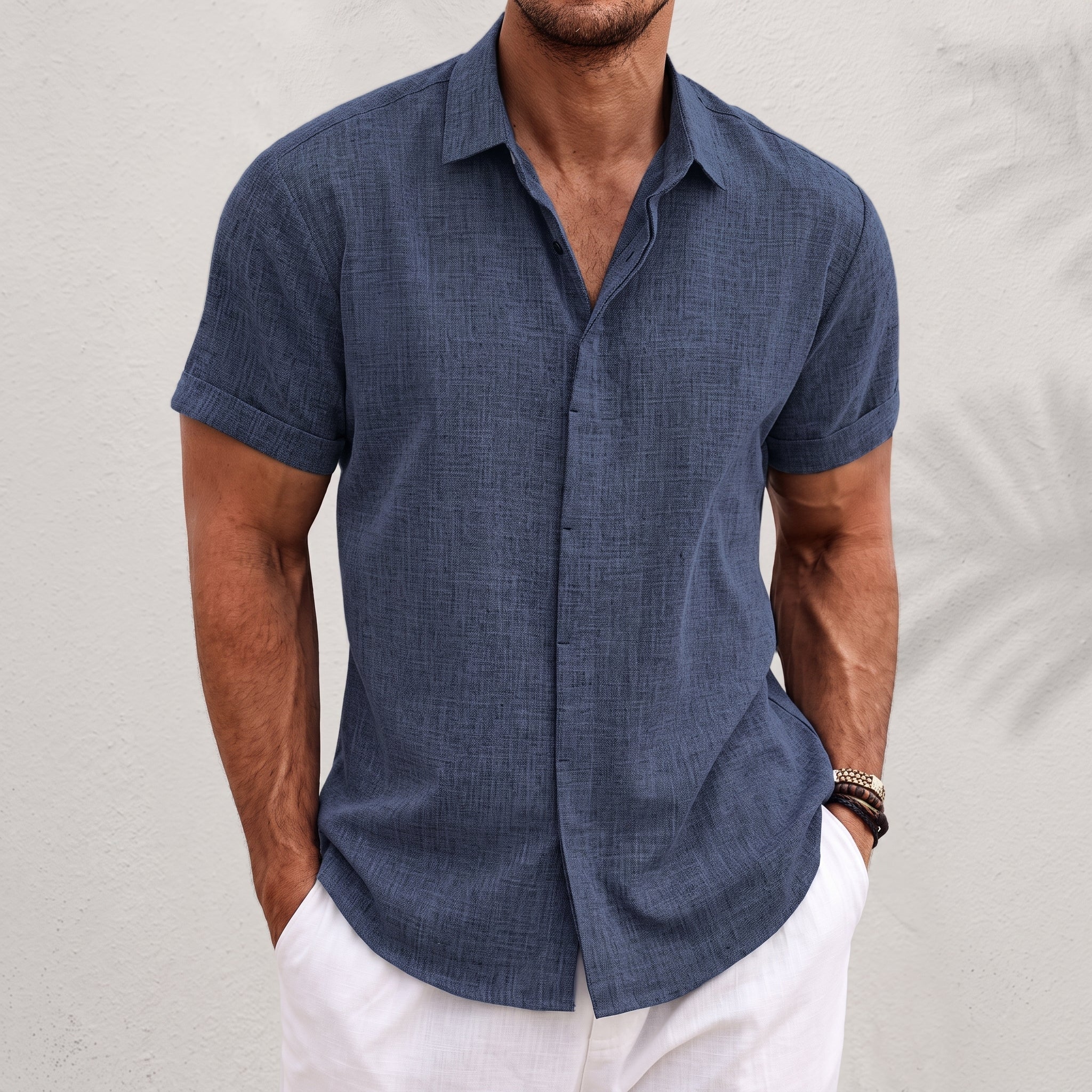 Arthur – Men's Summer Concealed Placket Short Sleeve Shirt - Shirts - Royal Blue - Parker&Brooks