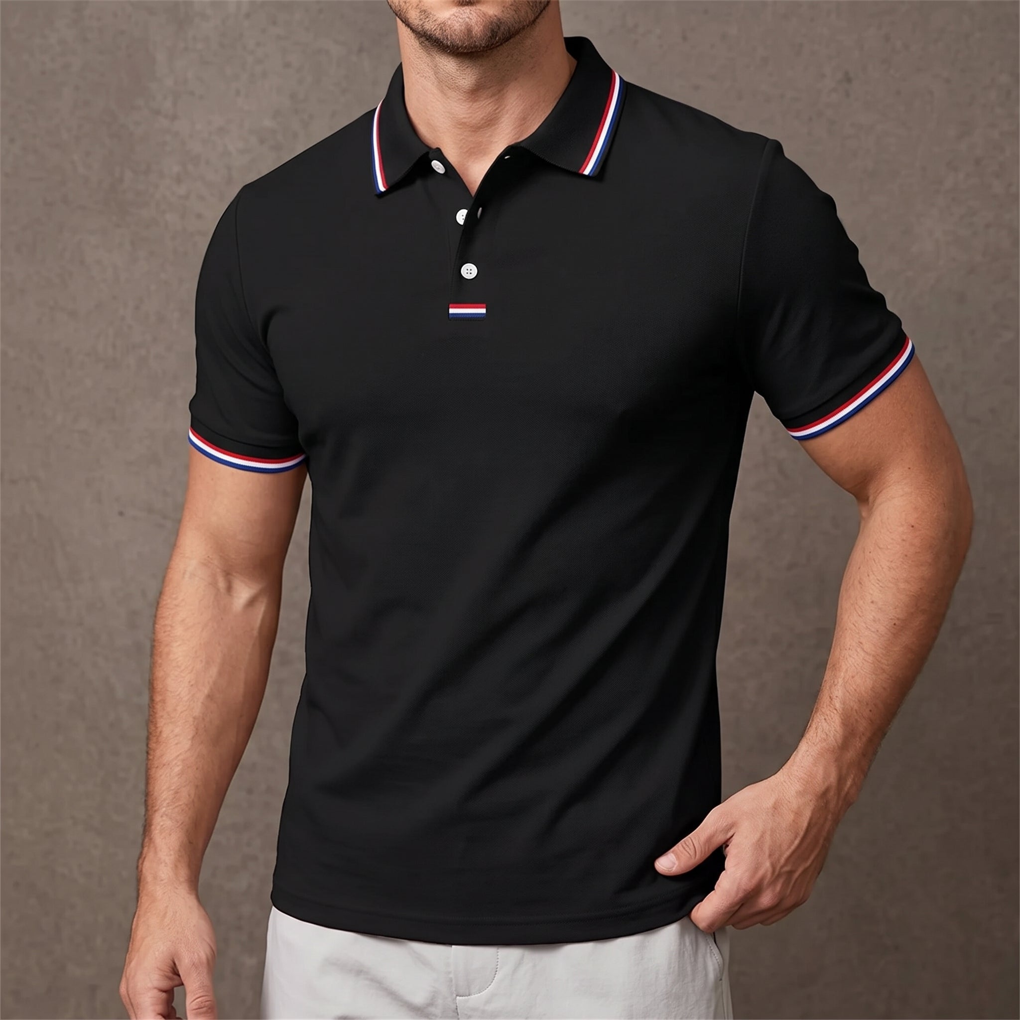 Arthur - Men's Summer Contrast Tipped Collar Polo Shirt - Polos - Black - Parker&Brooks