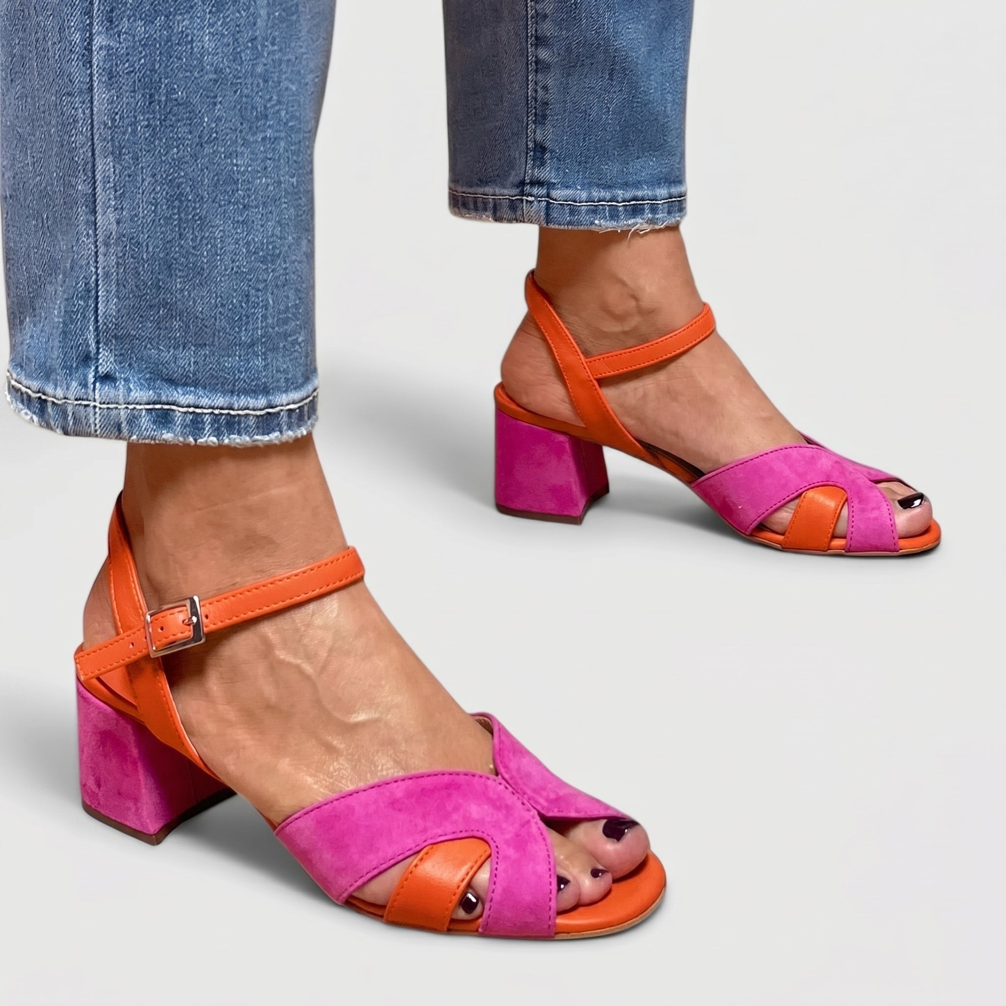 Astrid - Women's Block Heel Open Toe Sandals with Ankle Strap - Sandals - Pink - Parker&Brooks