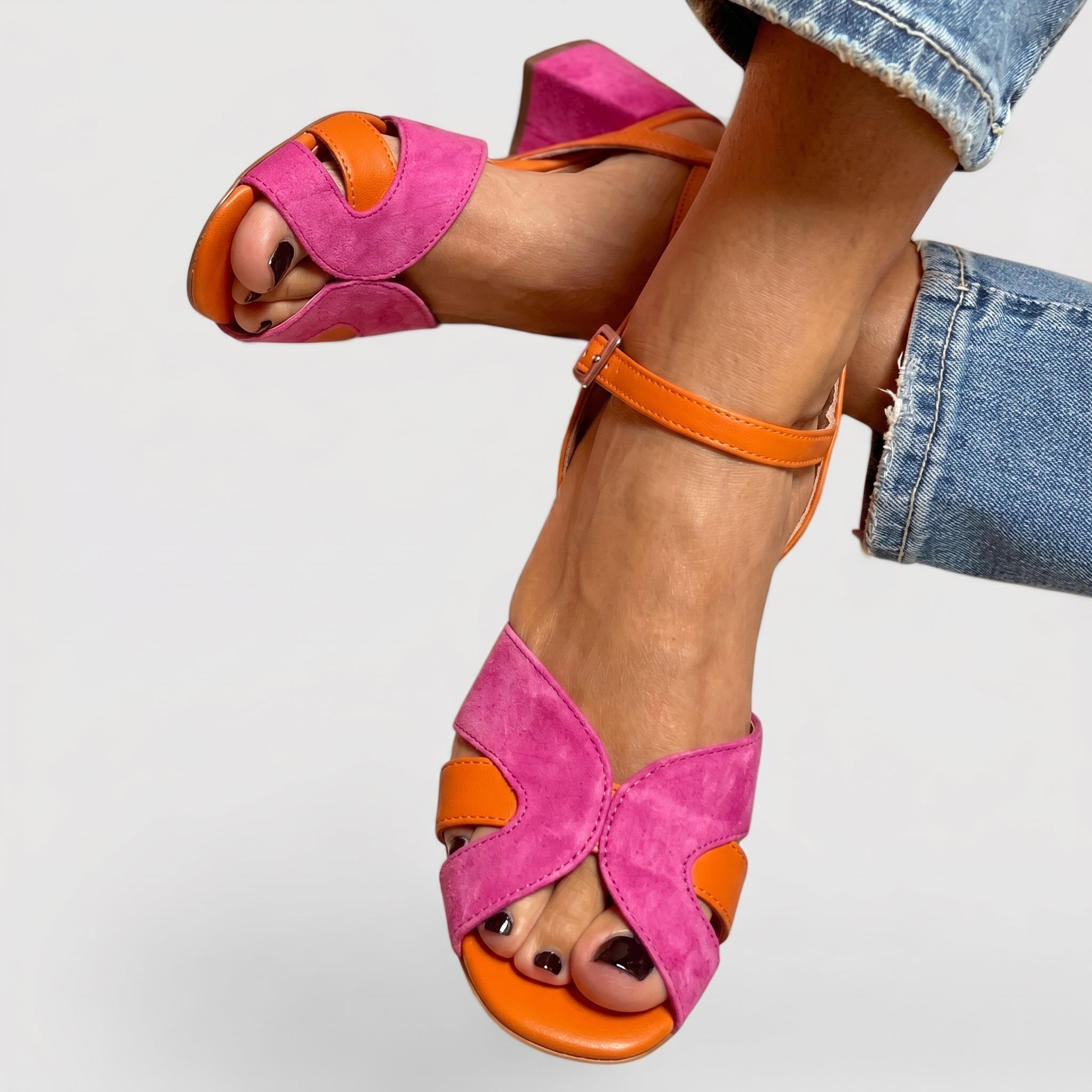 Astrid - Women's Block Heel Open Toe Sandals with Ankle Strap - Sandals - Pink - Parker&Brooks