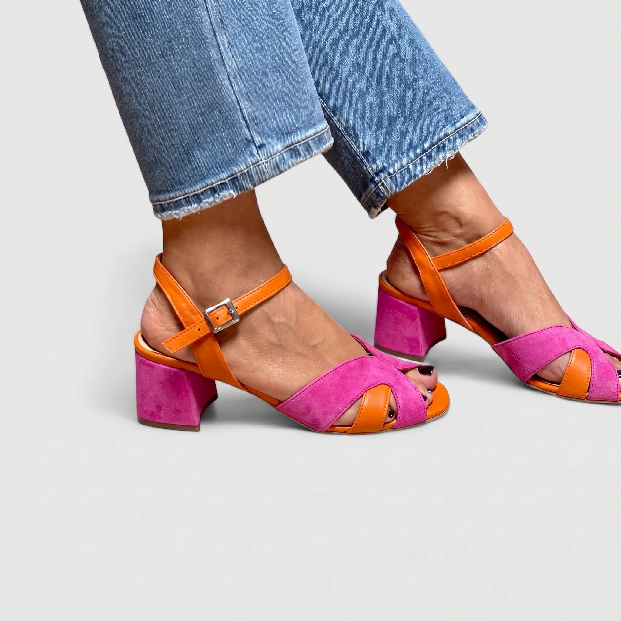 Astrid - Women's Block Heel Open Toe Sandals with Ankle Strap - Sandals - Pink - Parker&Brooks