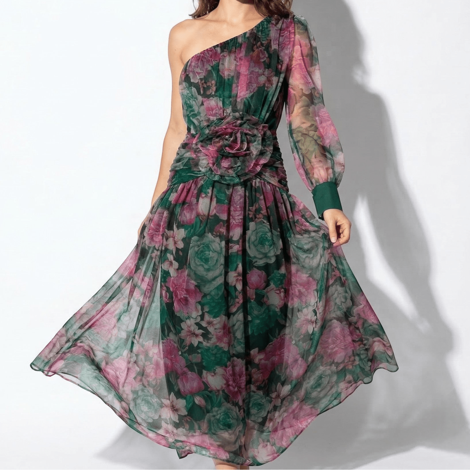 Women's Evening Asymmetric Floral Maxi Dress - Maxi Dresses - Red - Parker&Brooks