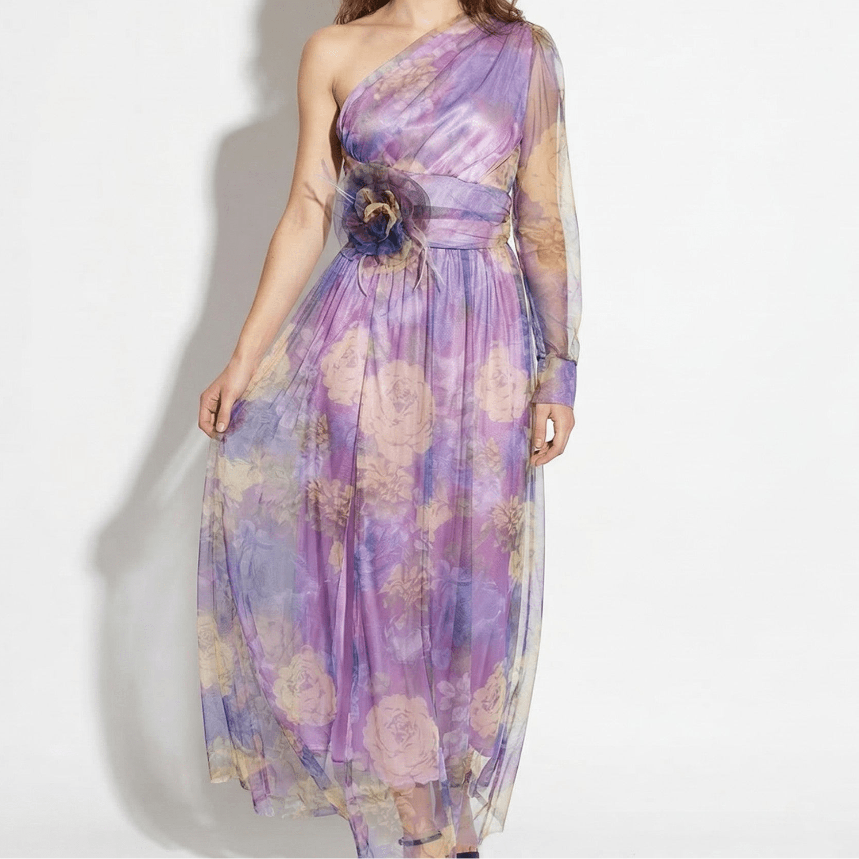Women's Evening Asymmetric Floral Maxi Dress - Maxi Dresses - Purple - Parker&Brooks