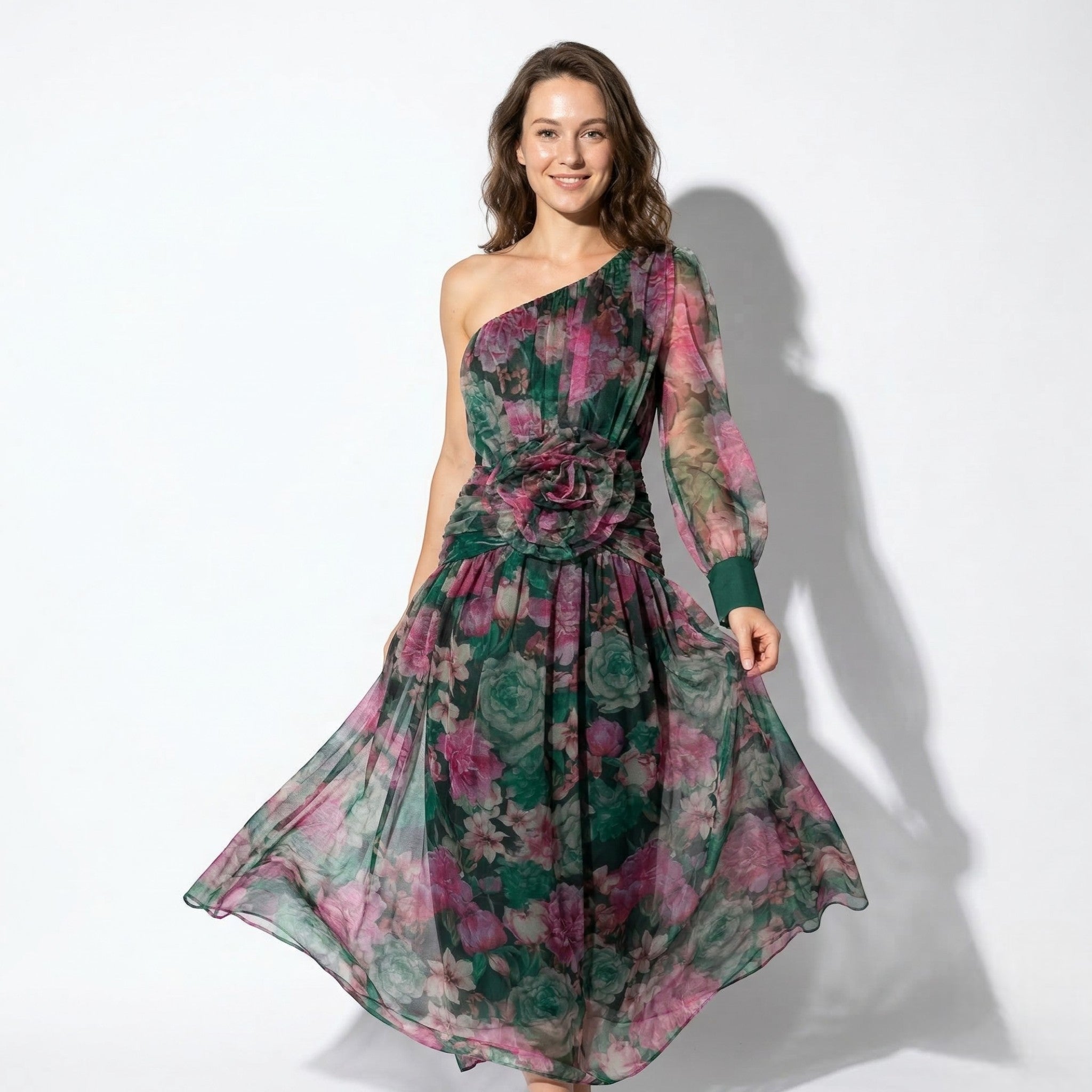 Women's Evening Asymmetric Floral Maxi Dress - Maxi Dresses - Red - Parker&Brooks