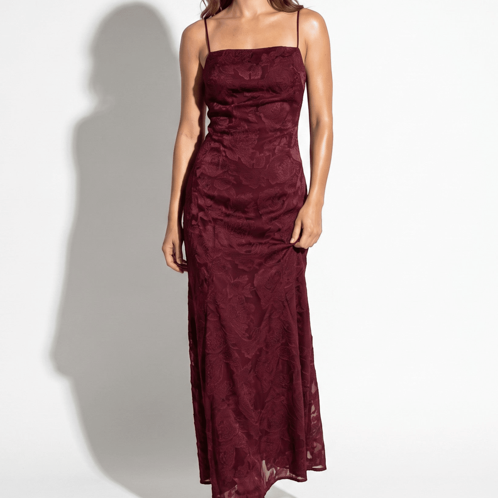 Ava - Women's Formal Evening Lace Maxi Dress - Maxi Dress - Burgundy - Parker&Brooks