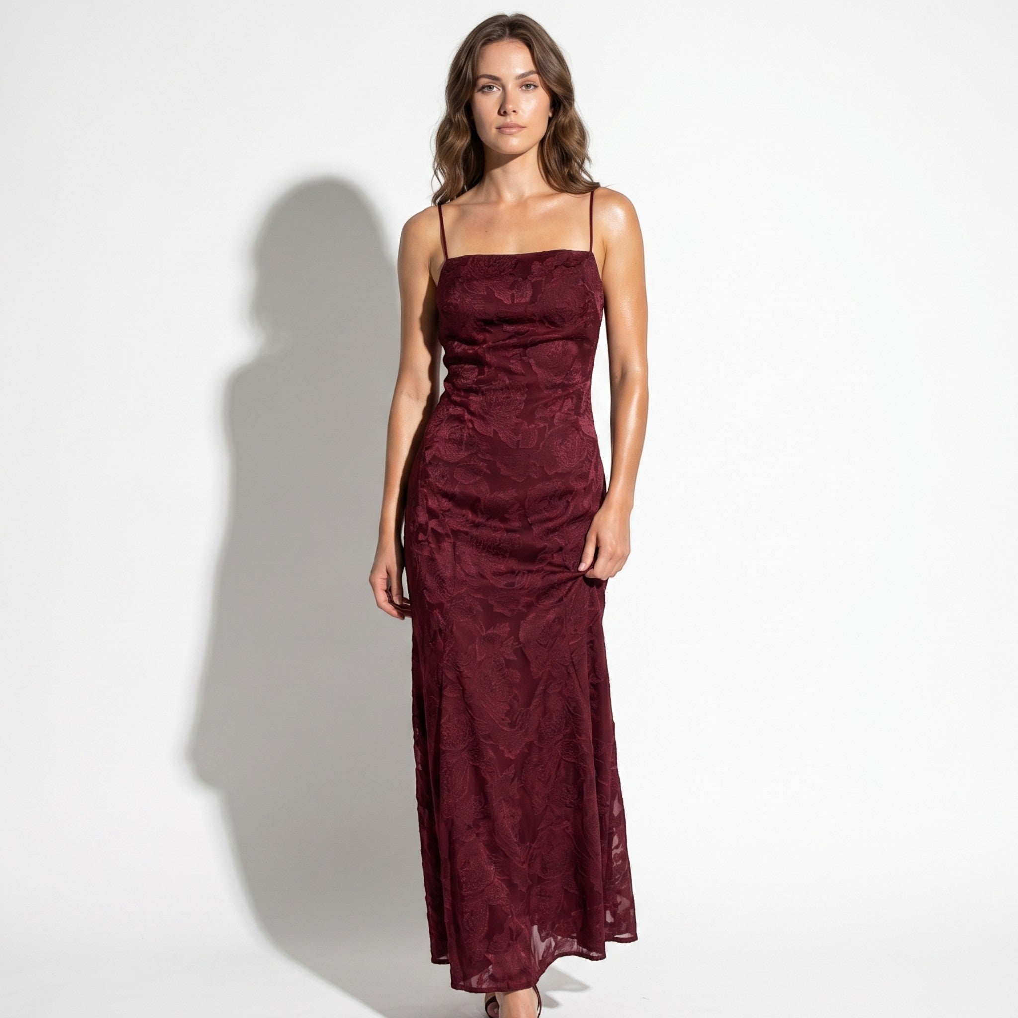 Ava - Women's Formal Evening Lace Maxi Dress - Maxi Dress - Burgundy - Parker&Brooks