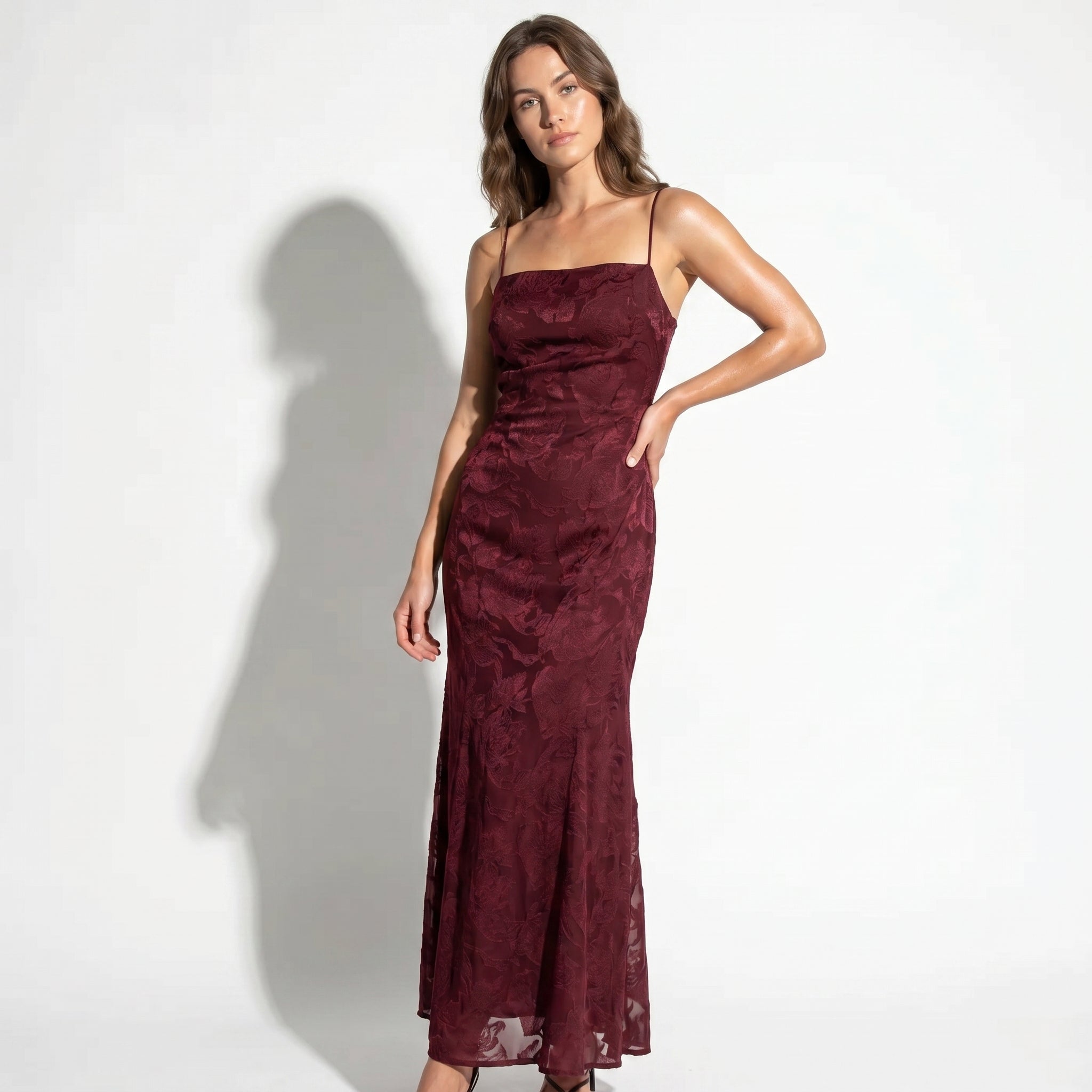 Ava - Women's Formal Evening Lace Maxi Dress - Maxi Dress - Burgundy - Parker&Brooks