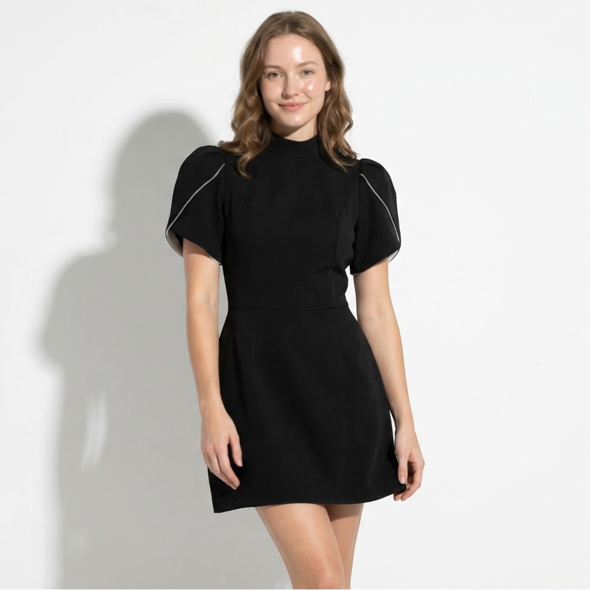 Ava - Women's Puff Sleeve Party Mini Dress - Mini Dresses - Black - Parker&Brooks