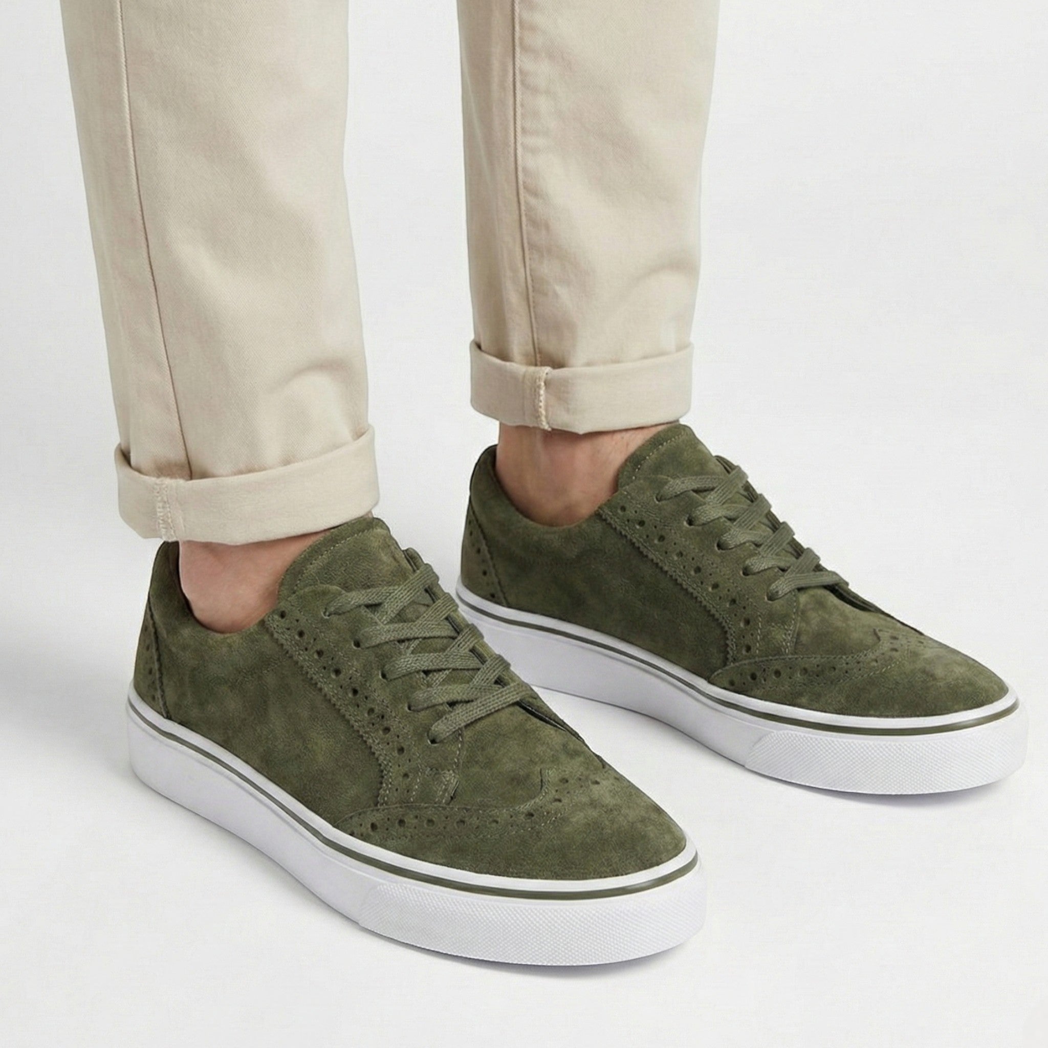 Ava - Women's Lace - Up Sneaker with Brogue Detail - Shoes - Green - Parker&Brooks