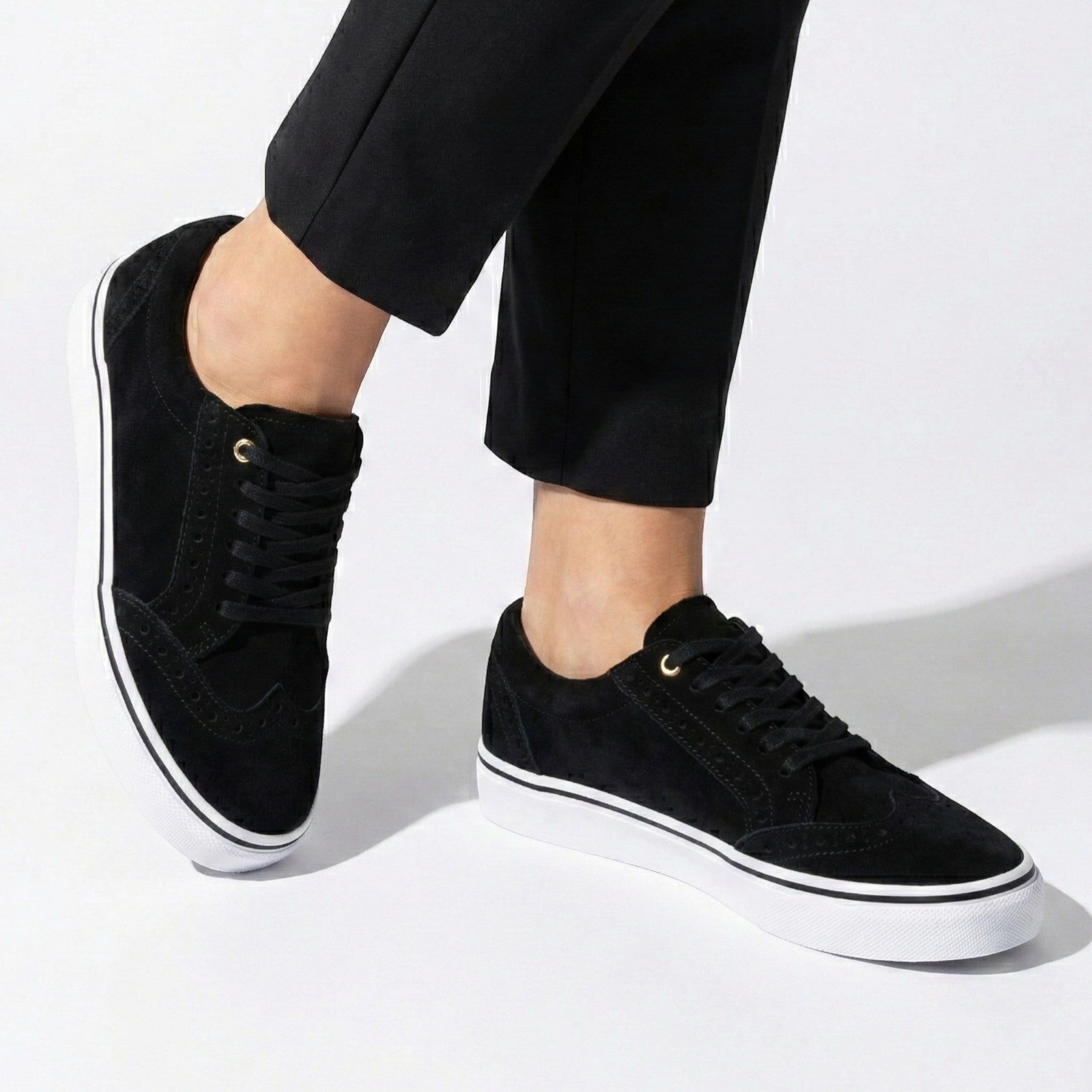 Ava - Women's Lace - Up Sneaker with Brogue Detail - Shoes - Black - Parker&Brooks