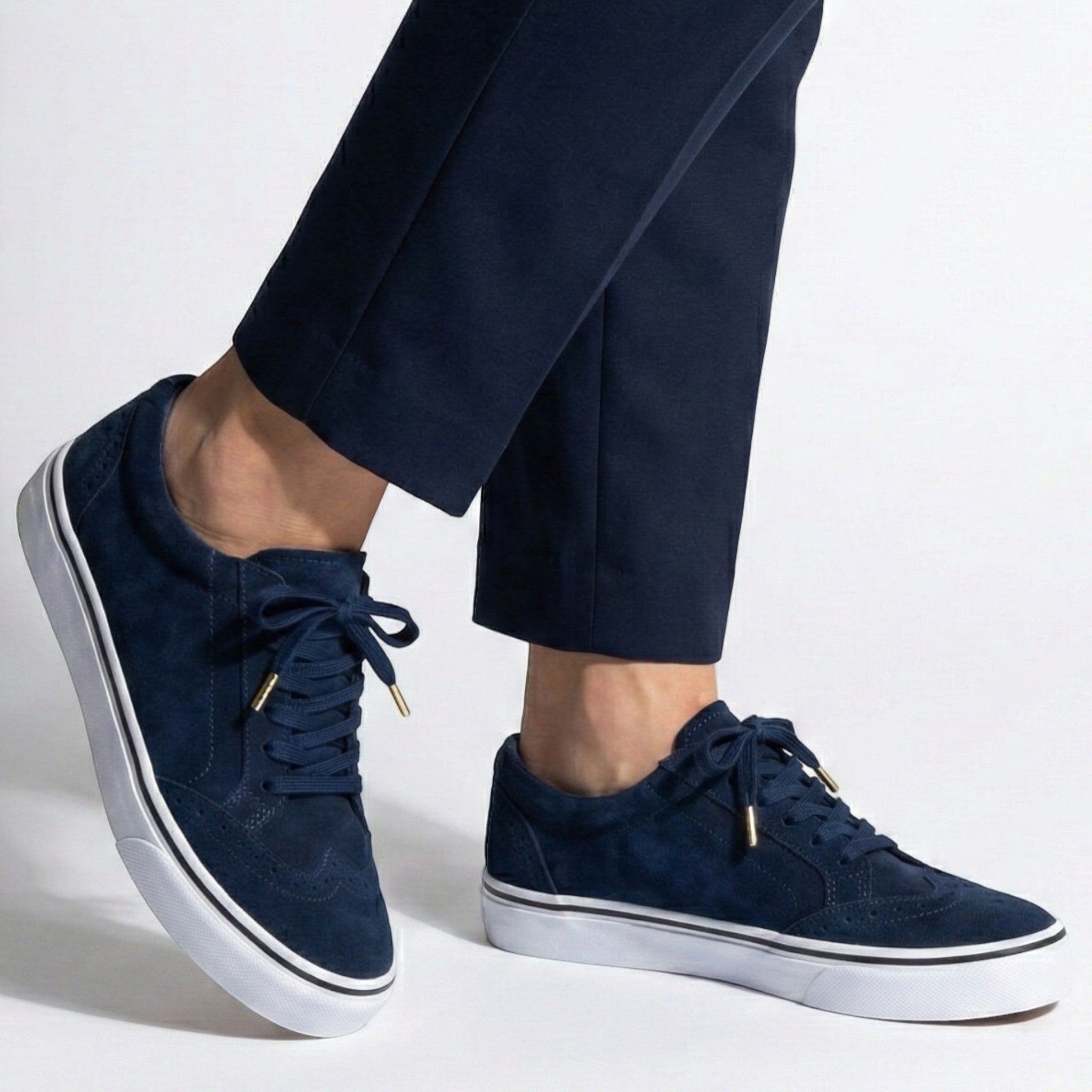 Ava - Women's Lace - Up Sneaker with Brogue Detail - Shoes - Blue - Parker&Brooks