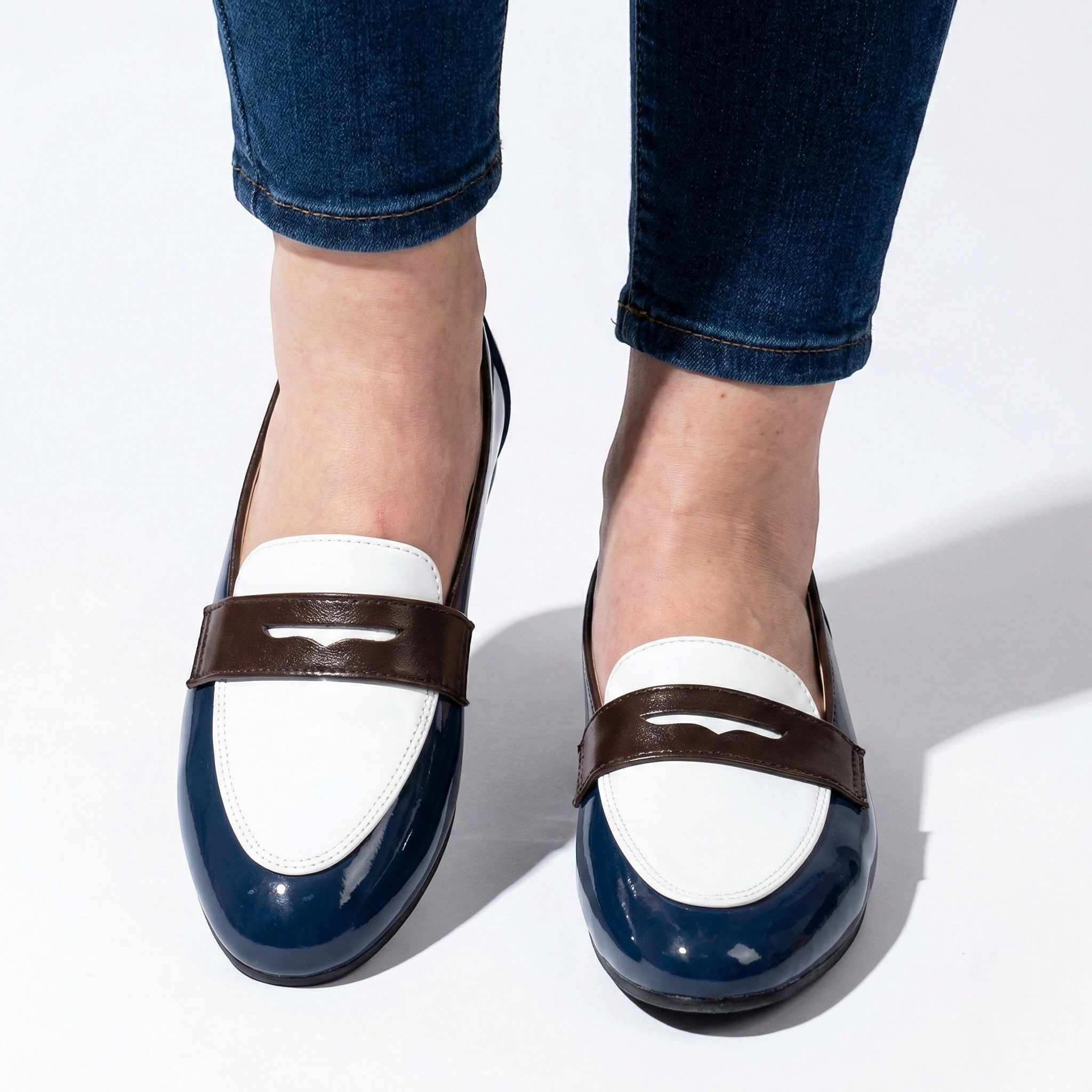 Ava - Women's Two - Tone Round Toe Loafers - Loafers - White - Parker&Brooks