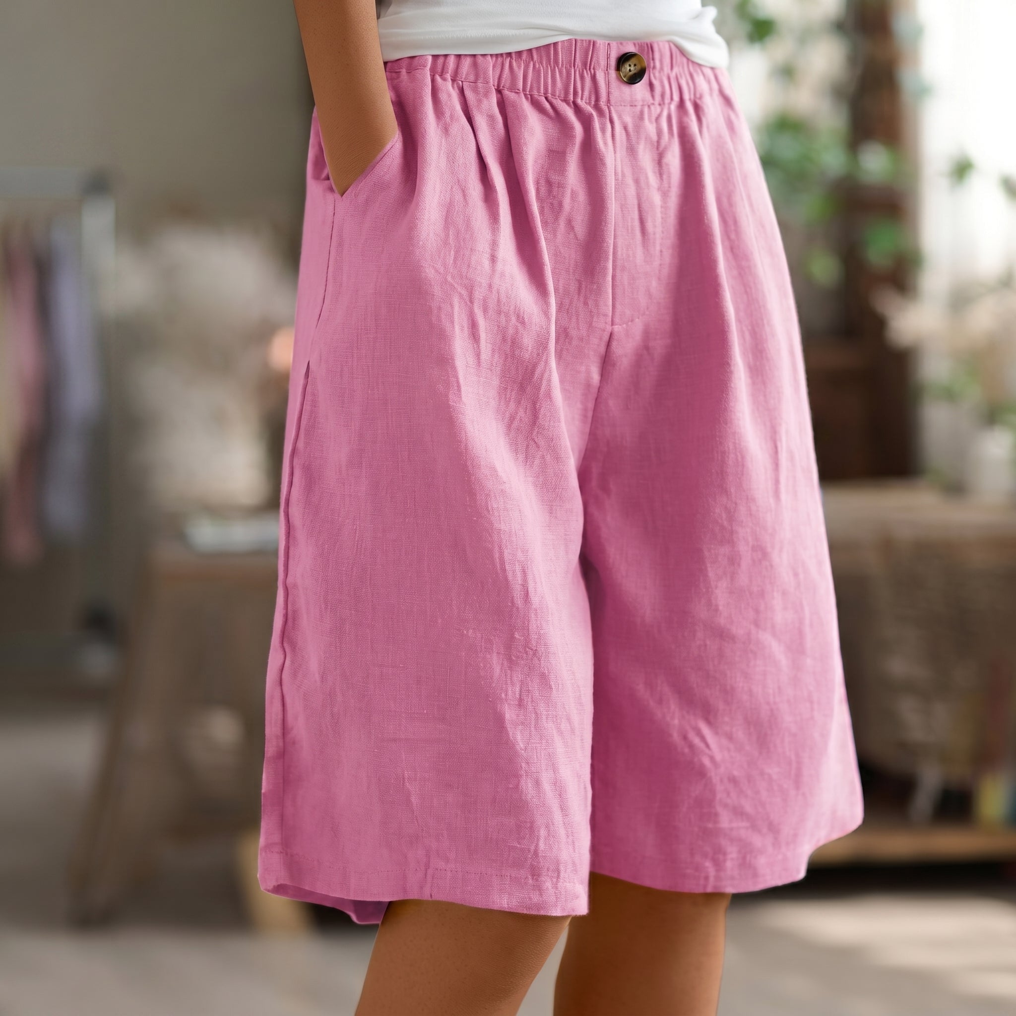 Beatrice - Women's Casual Elasticated Waist Shorts - Shorts Women - Pink - Parker&Brooks