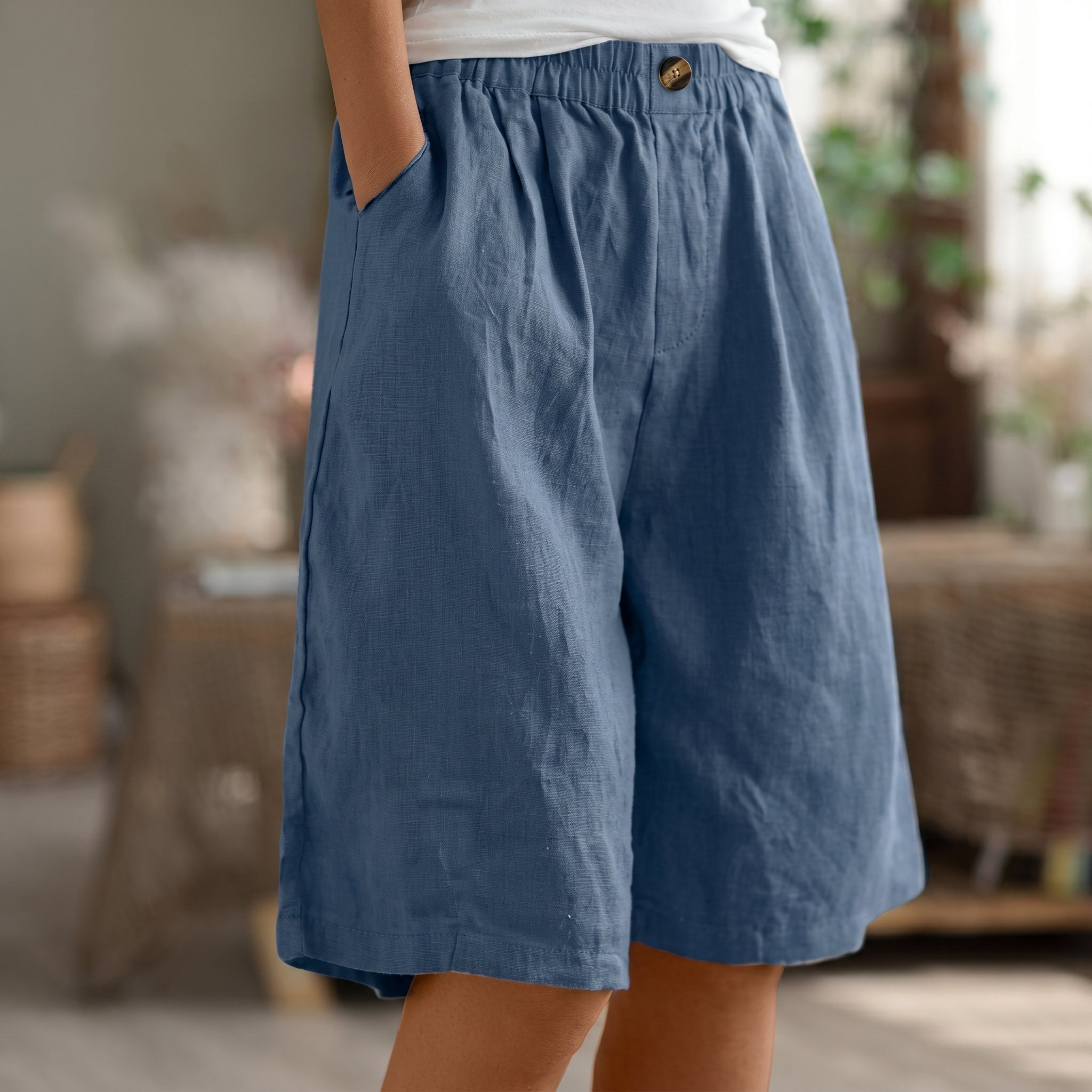 Beatrice - Women's Casual Elasticated Waist Shorts - Shorts Women - Blue - Parker&Brooks