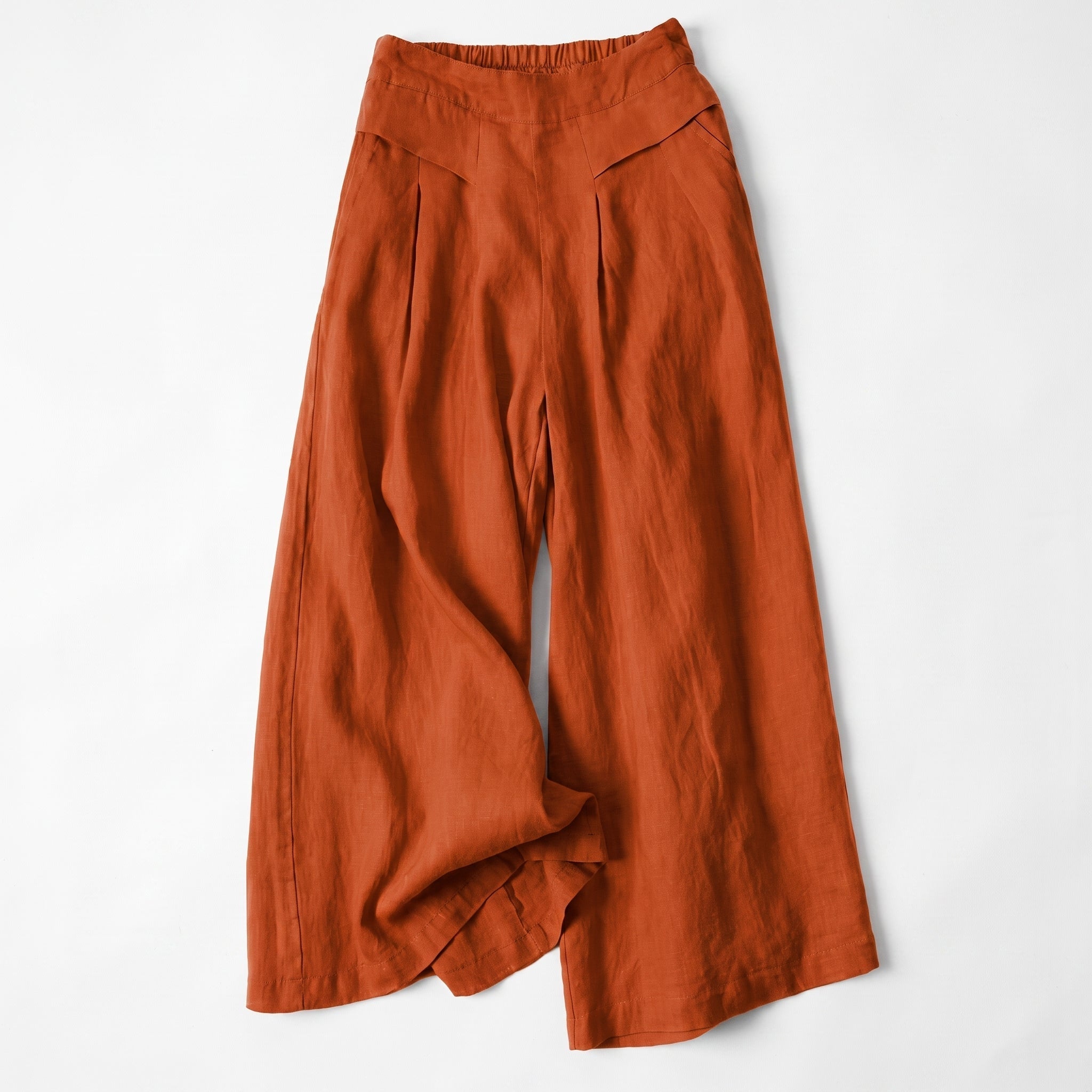 Beatrice - Women's Summer Wide-Leg Pleated Culotte Pants - Trousers - Orange - Parker&Brooks