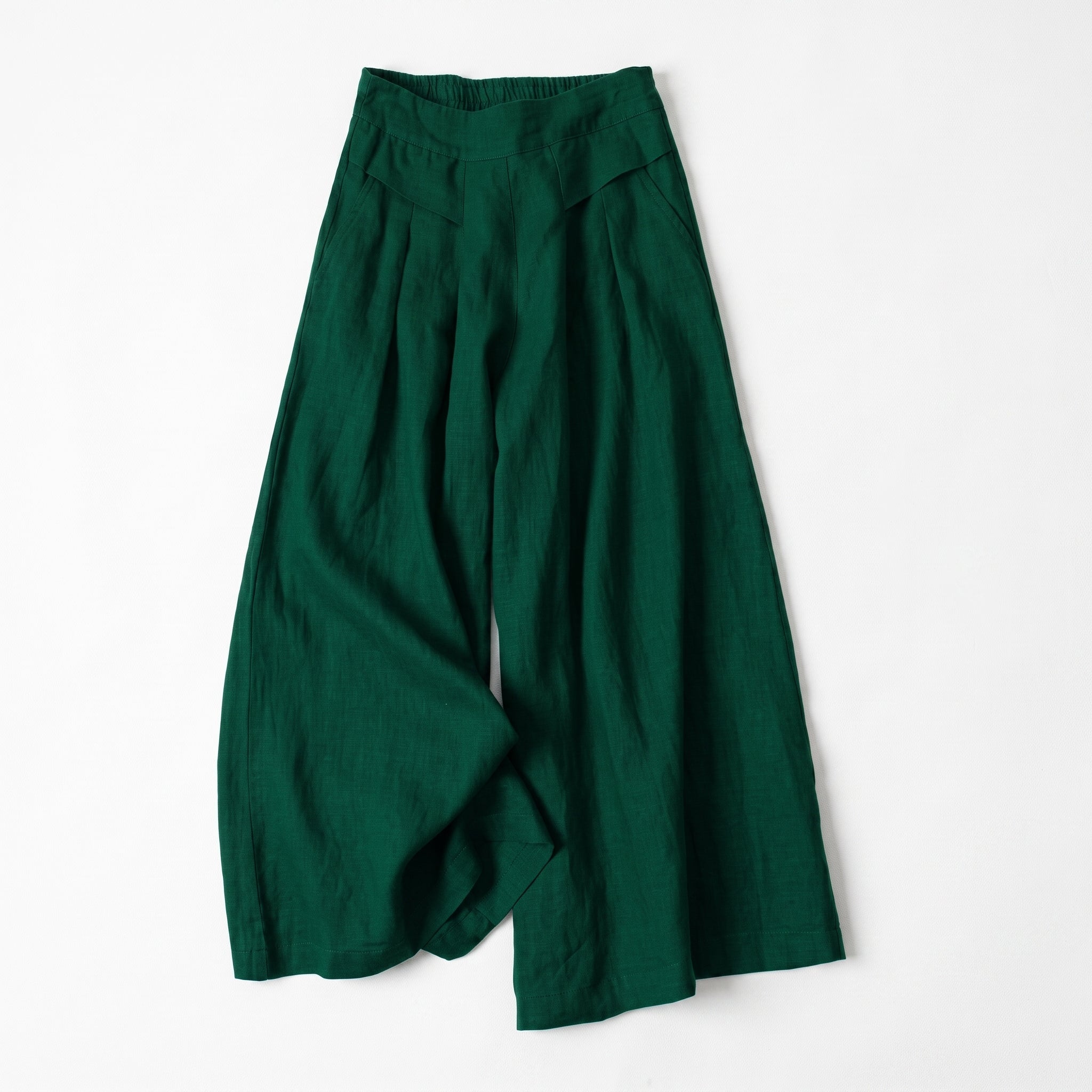 Beatrice - Women's Summer Wide-Leg Pleated Culotte Pants - Trousers - Dark Green - Parker&Brooks