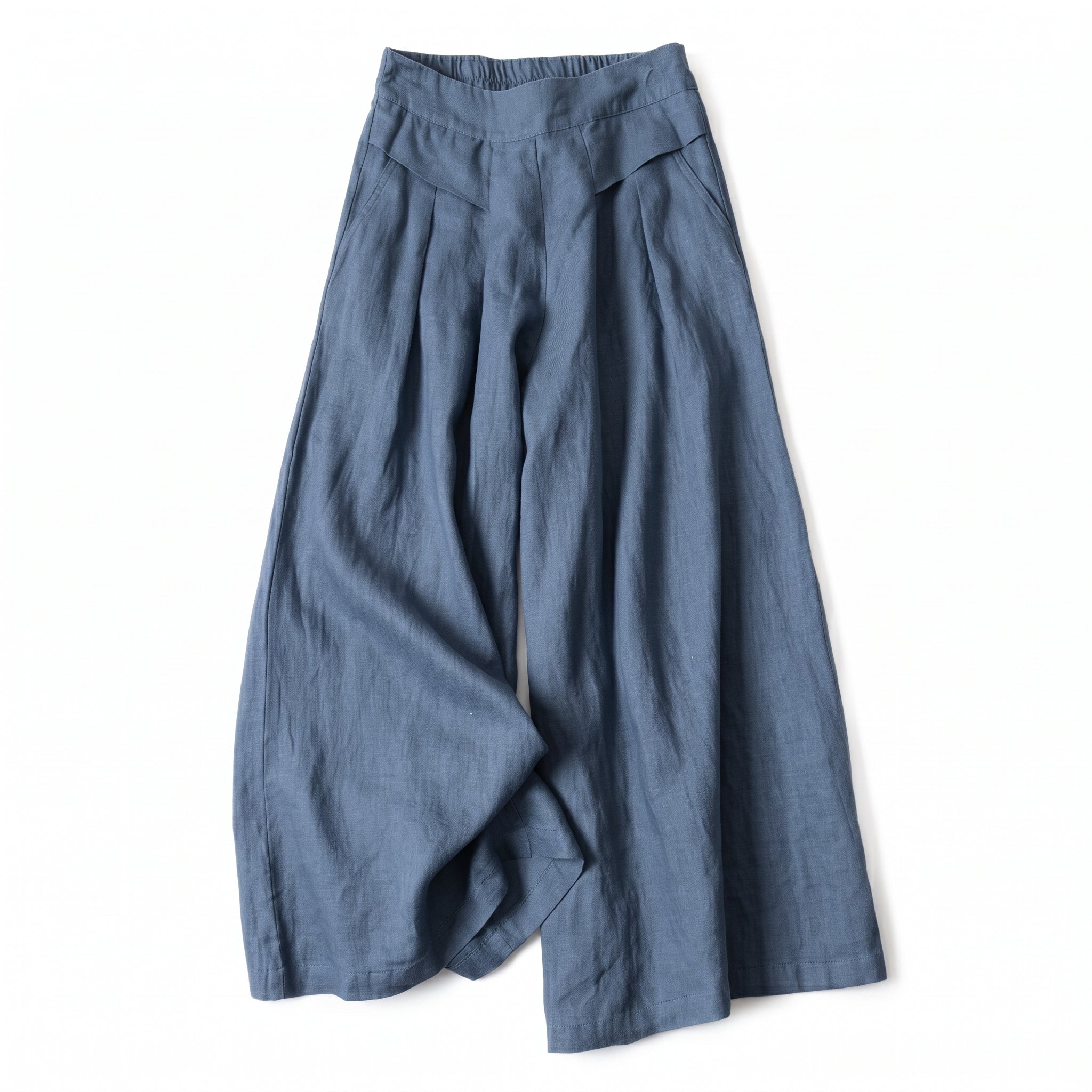 Beatrice - Women's Summer Wide-Leg Pleated Culotte Pants - Trousers - Blue - Parker&Brooks