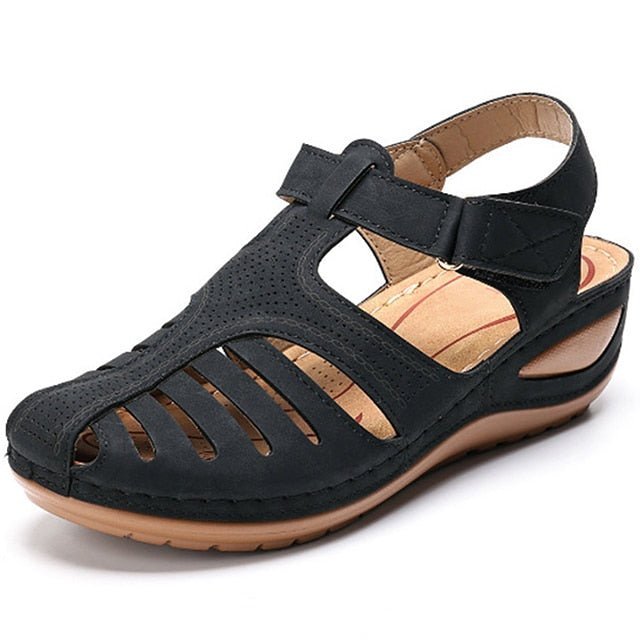 Belle - Women's Orthopedic Fisherman Wedge Sandals - Sandals - Black - Parker&Brooks