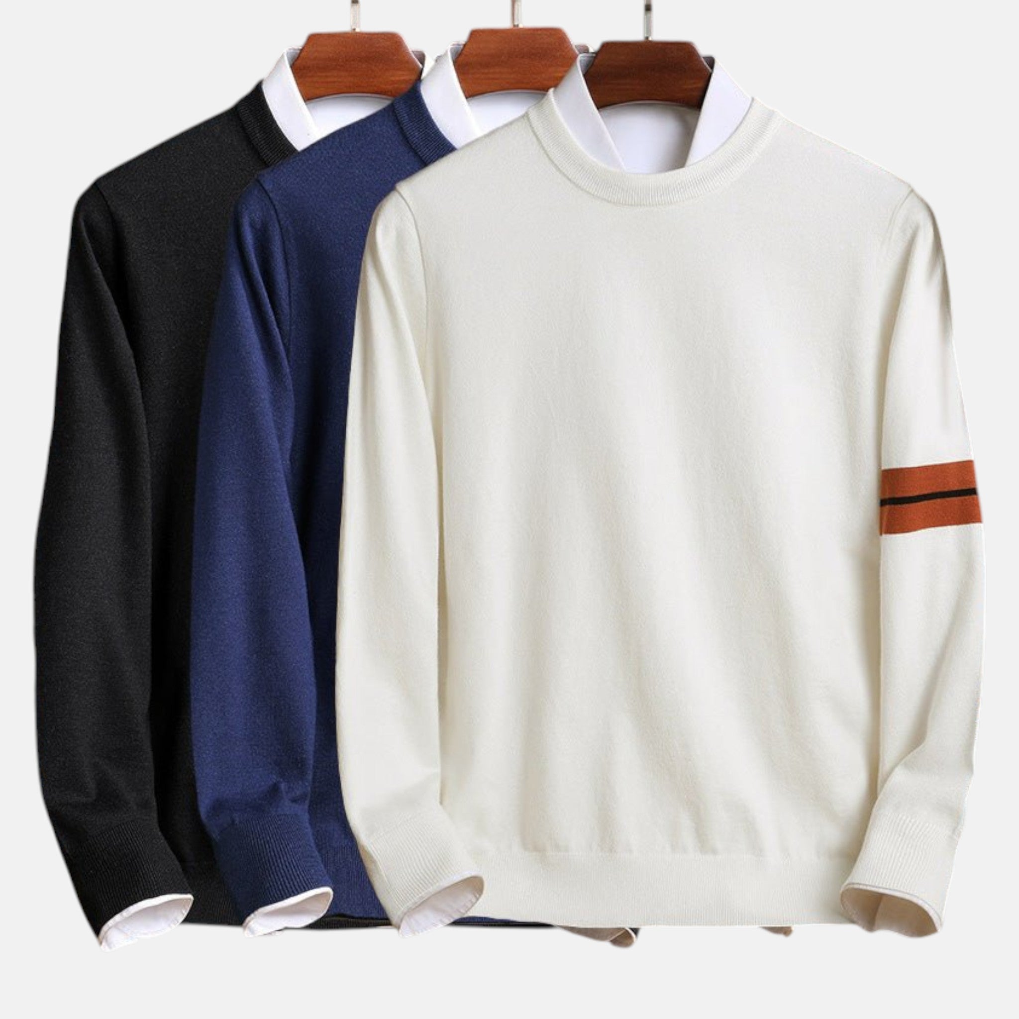 Men's Classic Crewneck Sweater with Arm Stripe Detail