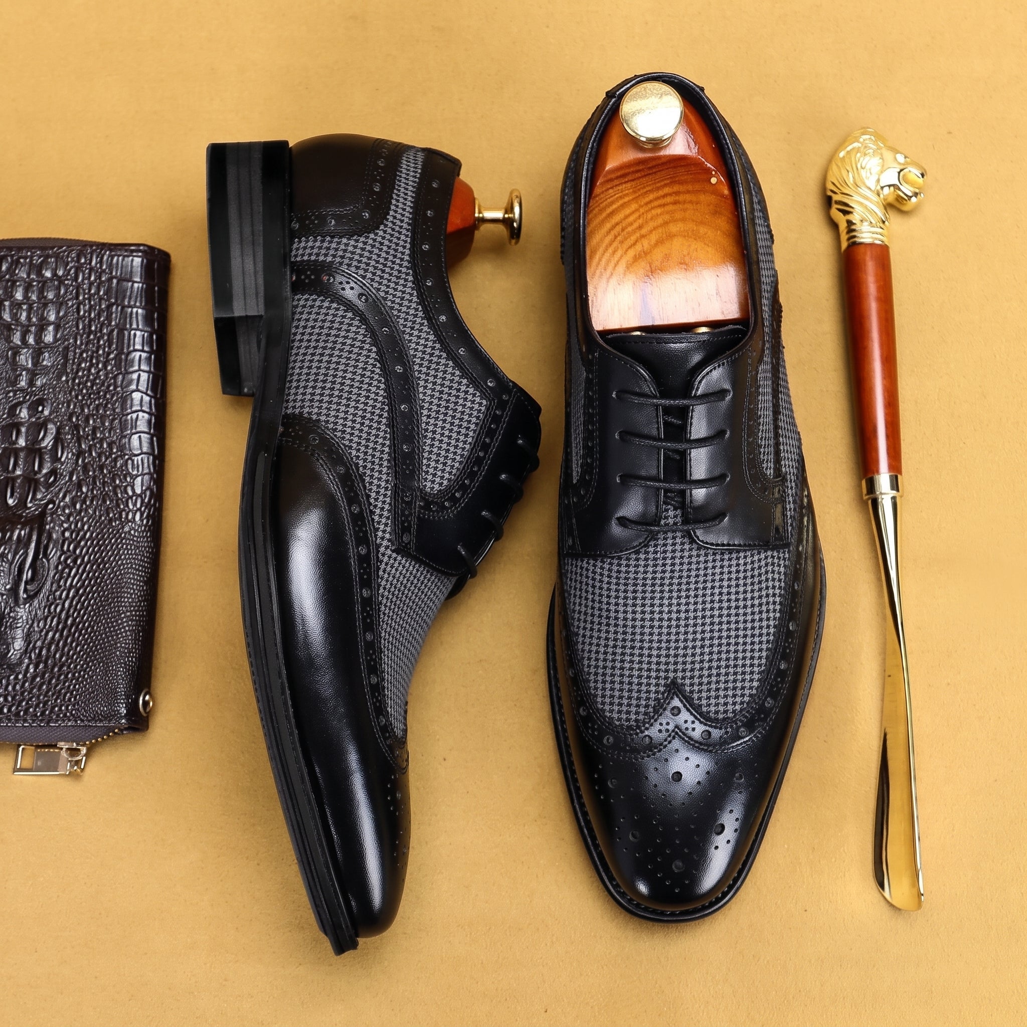 Benjamin - Casual Men's Wingtip Brogue Derby Shoes - Shoes - Black - Parker&Brooks