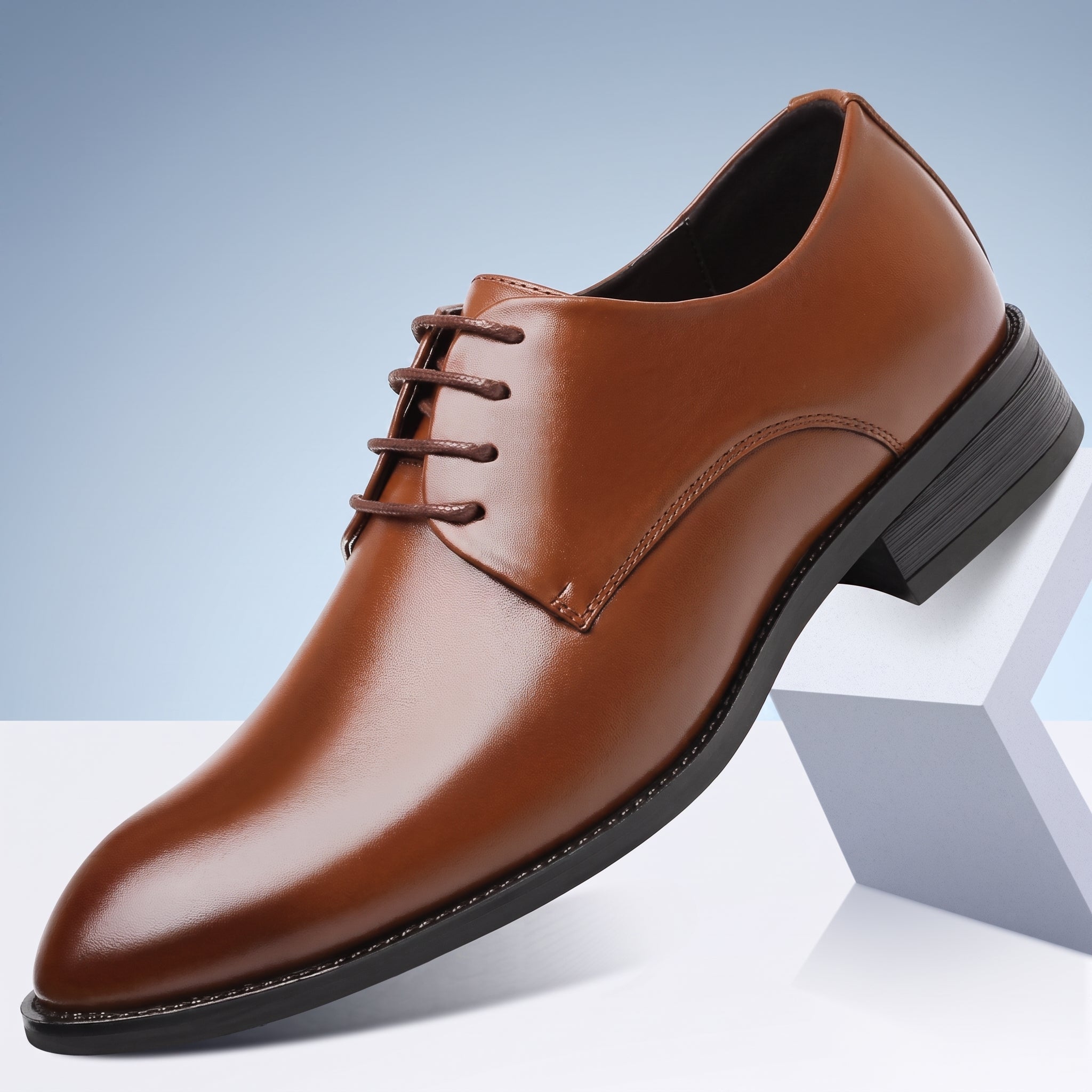 Benjamin - Men's Lace-Up Plain Derby Wedding Shoes - Flats - Brown - Parker&Brooks