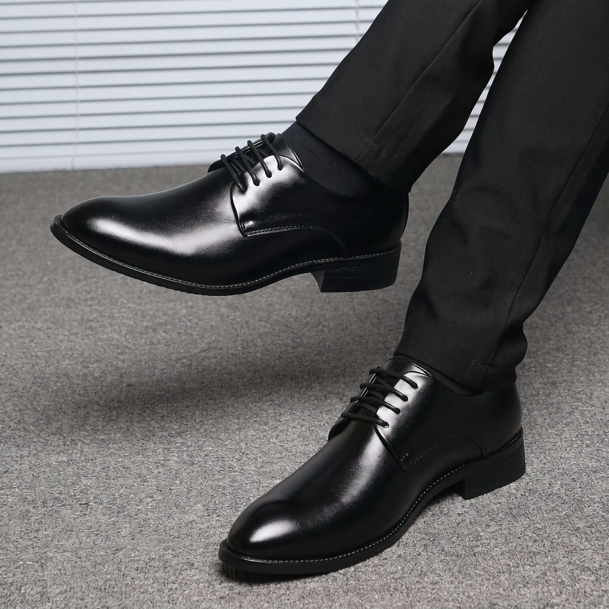 Benjamin - Men's Lace-Up Plain Derby Wedding Shoes - Flats - Black - Parker&Brooks