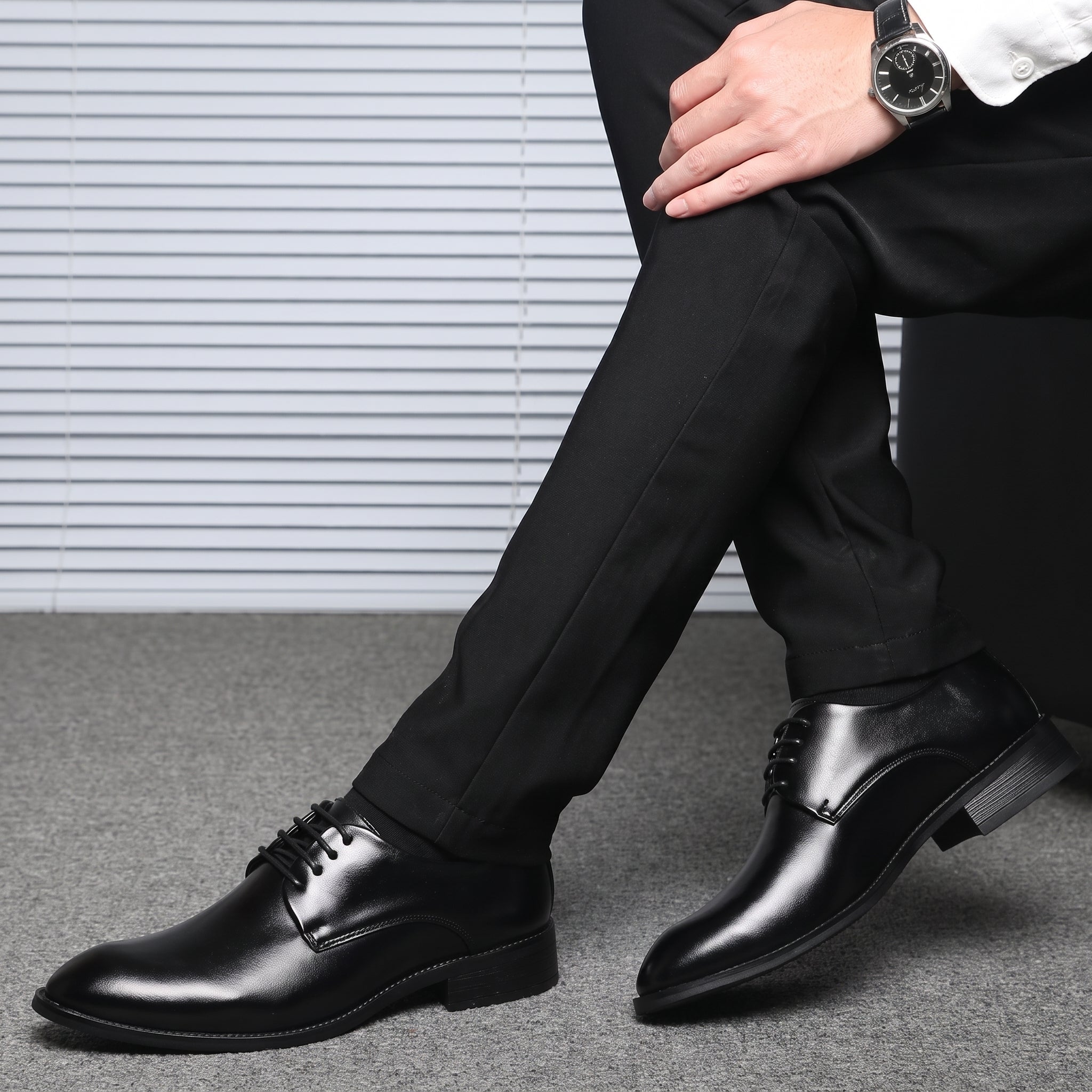 Benjamin - Men's Lace-Up Plain Derby Wedding Shoes - Flats - Black - Parker&Brooks
