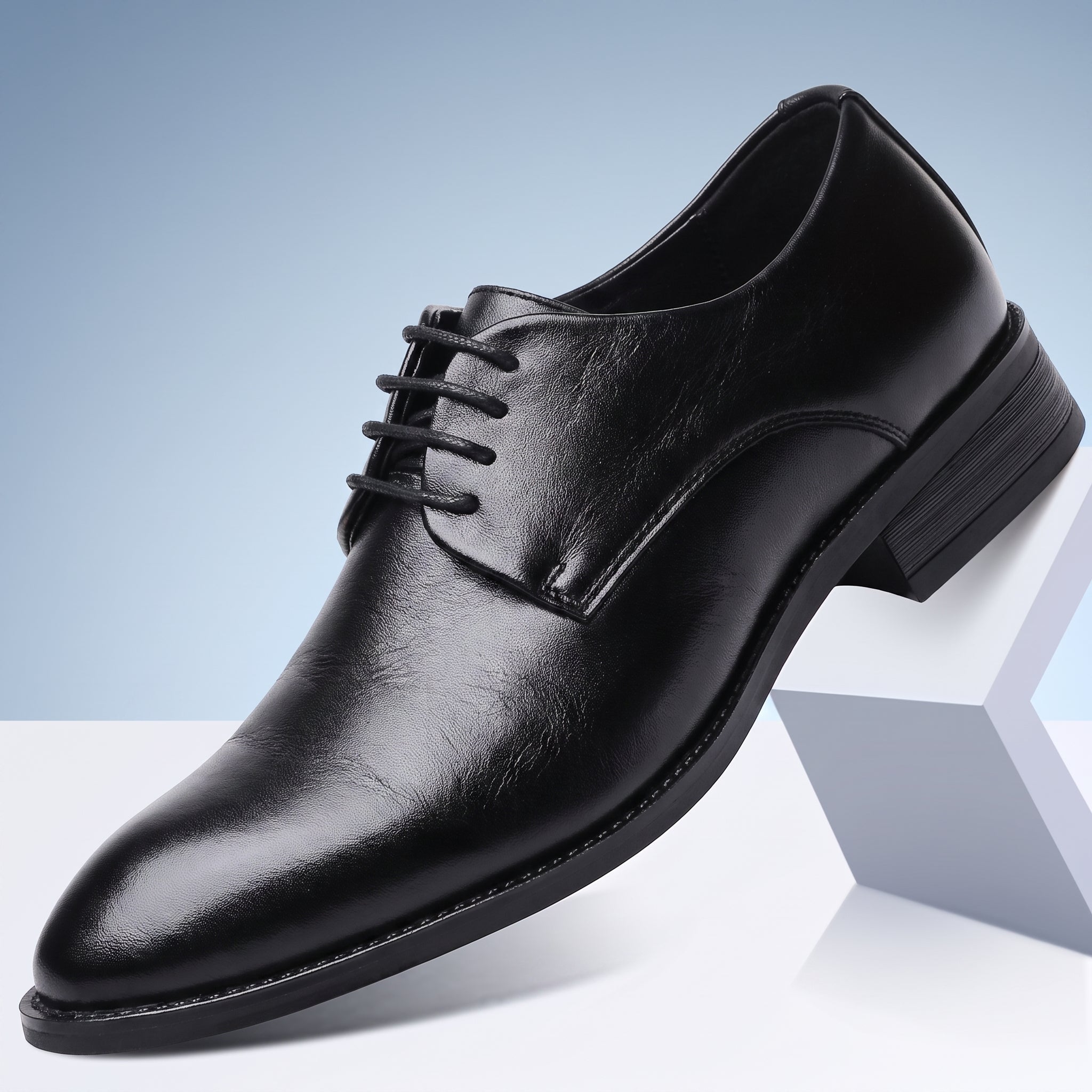 Benjamin - Men's Lace-Up Plain Derby Wedding Shoes - Flats - Black - Parker&Brooks