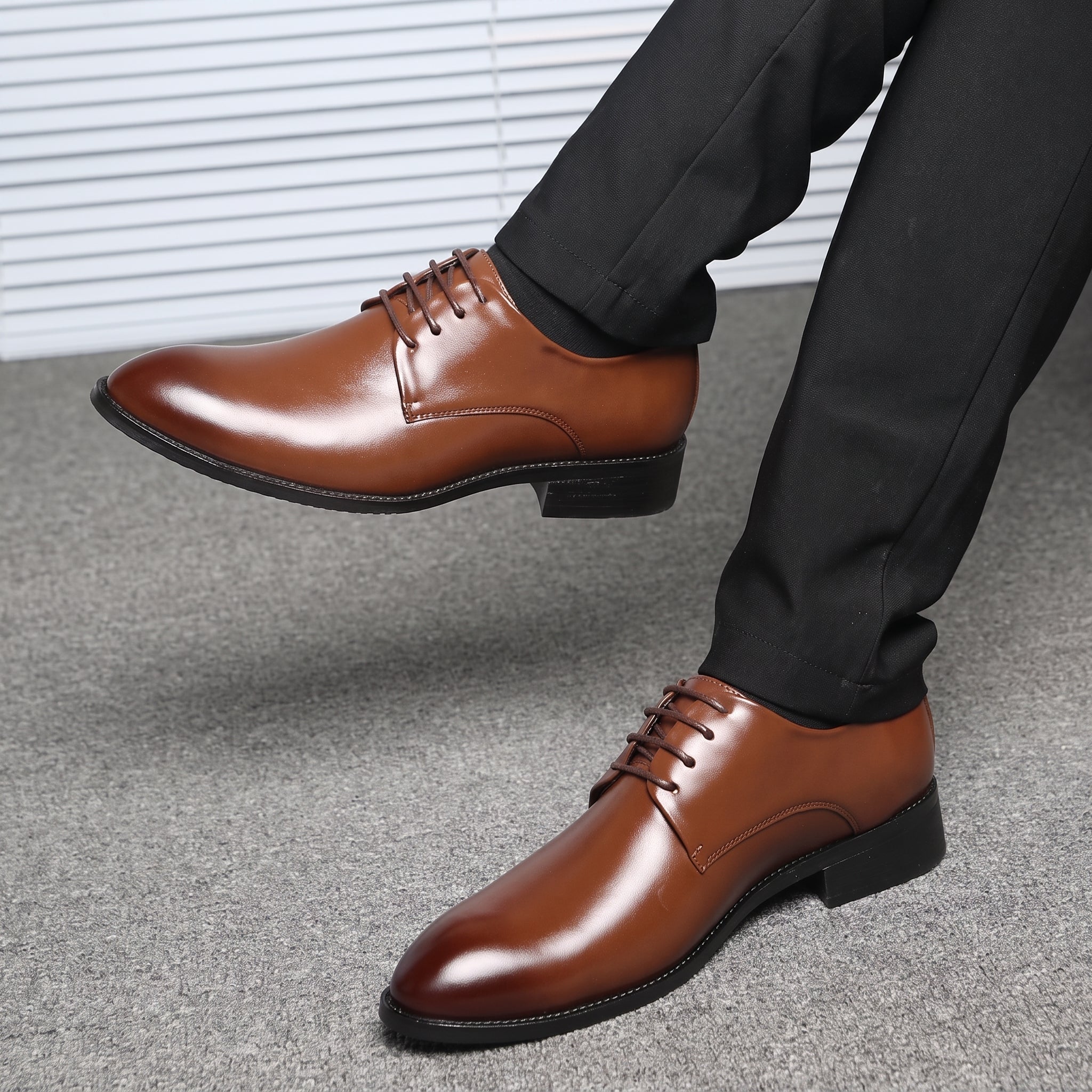 Benjamin - Men's Lace-Up Plain Derby Wedding Shoes - Flats - Brown - Parker&Brooks
