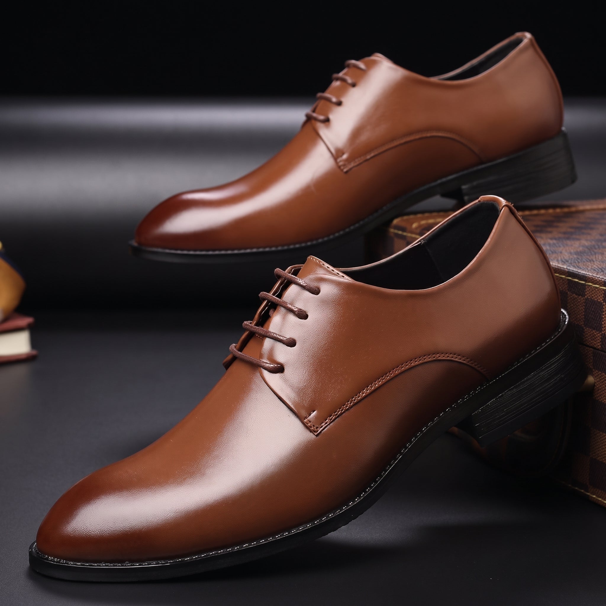 Benjamin - Men's Lace-Up Plain Derby Wedding Shoes - Flats - Brown - Parker&Brooks