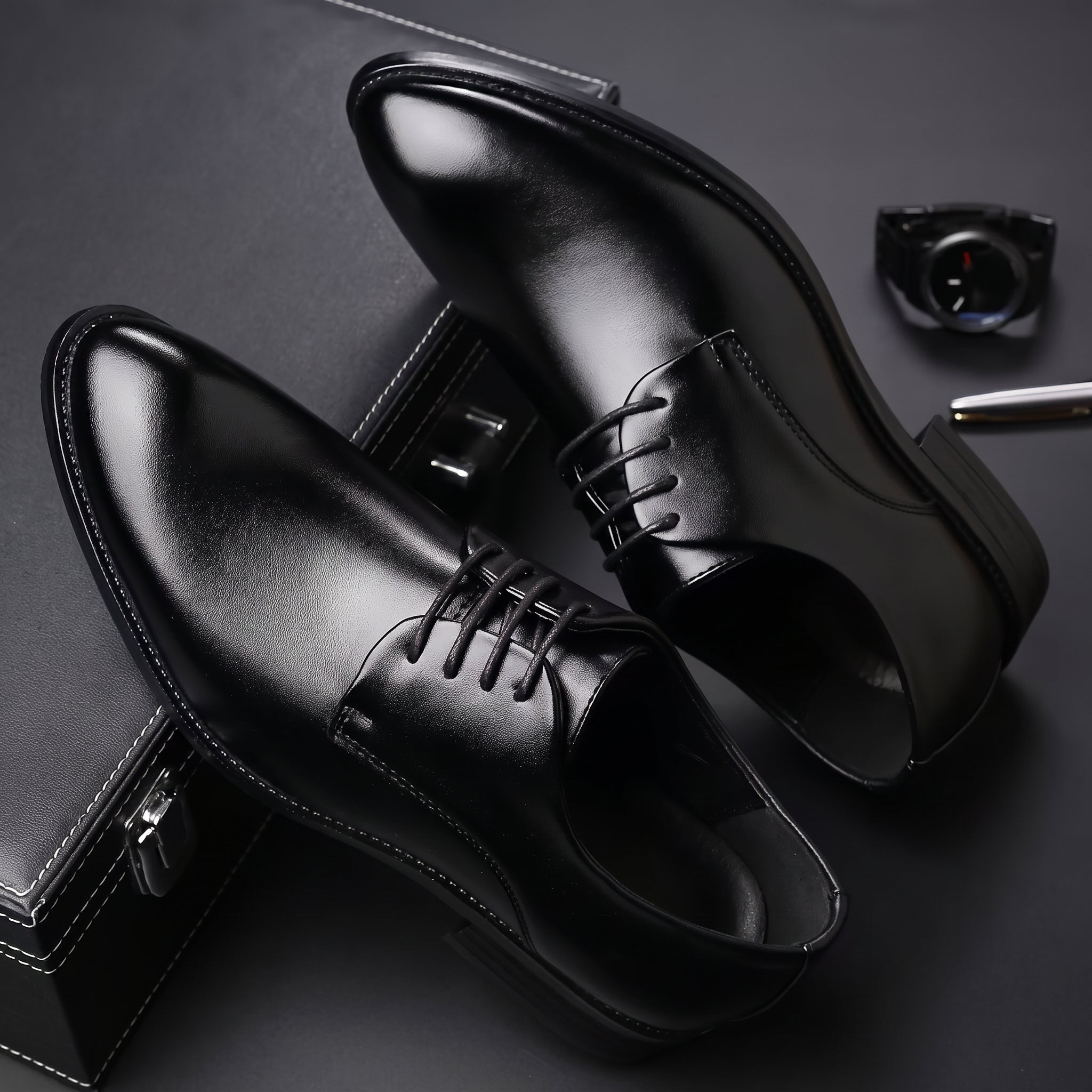 Benjamin - Men's Lace-Up Plain Derby Wedding Shoes - Flats - Black - Parker&Brooks