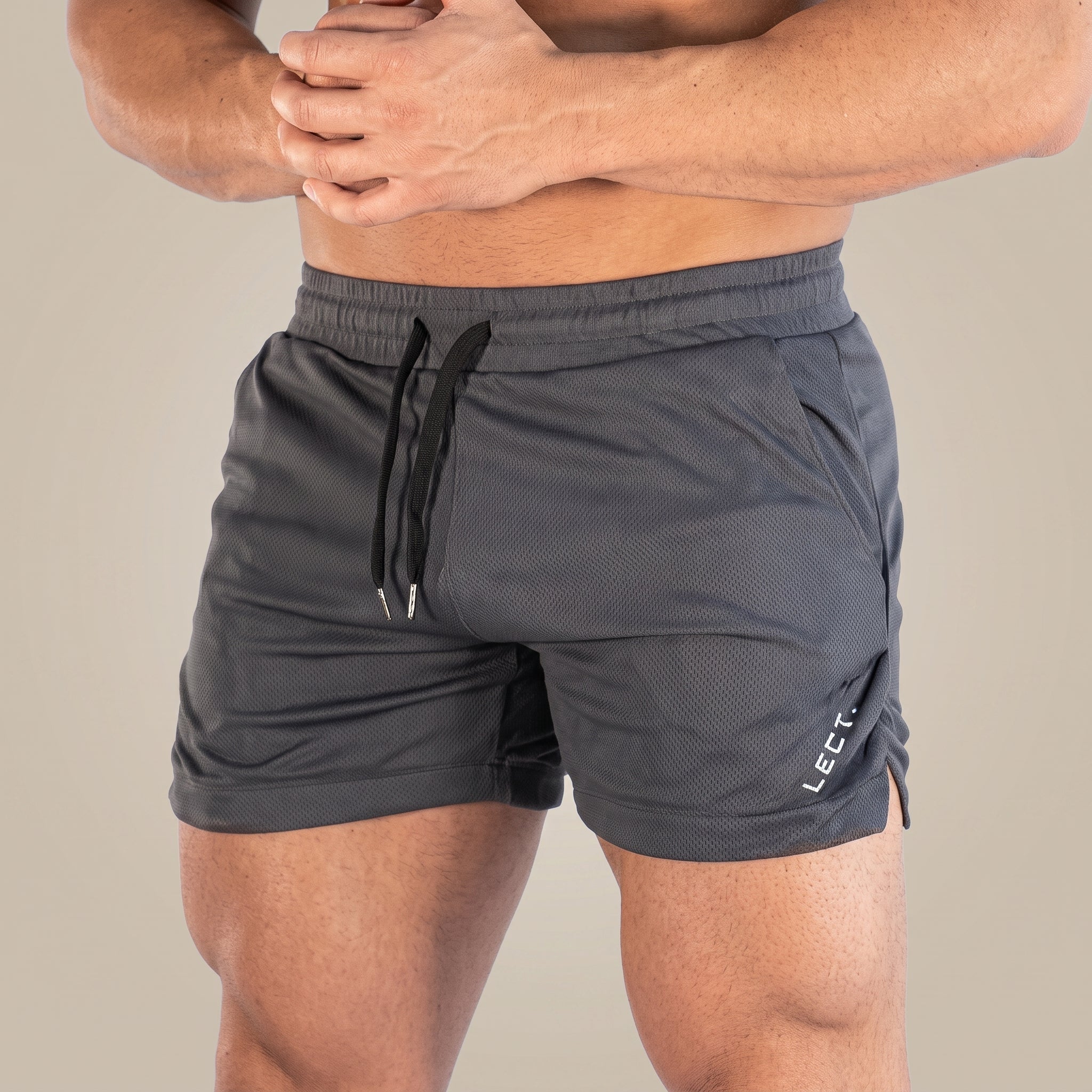 Charlie - Men's Relaxed Fit Drawstring Waist Gym Shorts - Shorts - Gray - Parker&Brooks
