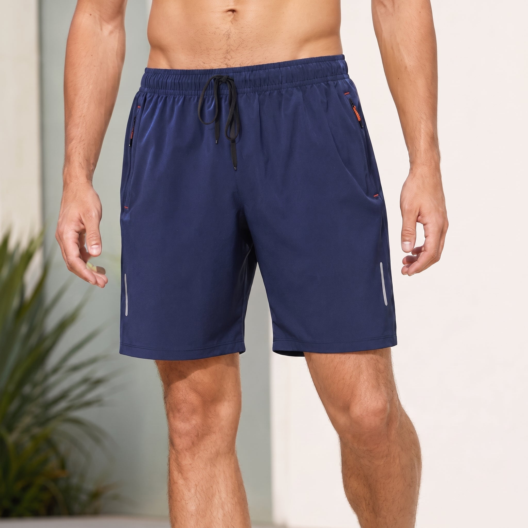 Charlie – Men's Summer Relaxed Fit Zip Pocket Sports Shorts - Shorts - Navy Blue - Parker&Brooks