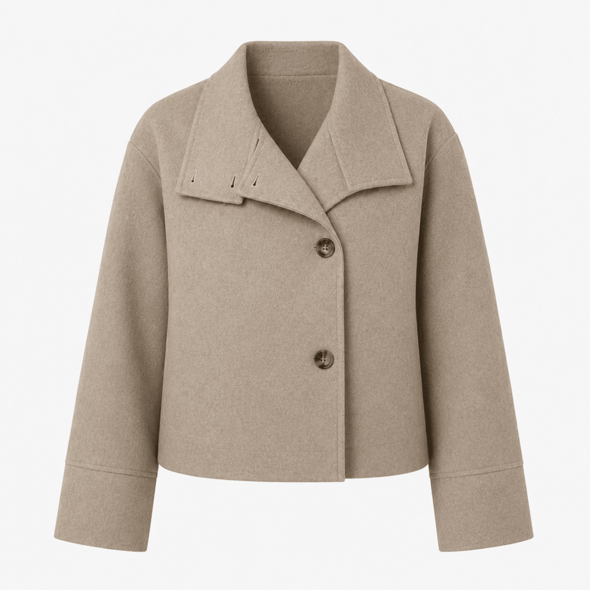 Charlotte - Women's Boxy Cropped Funnel Neck Coat - Overcoats - Beige - Parker&Brooks