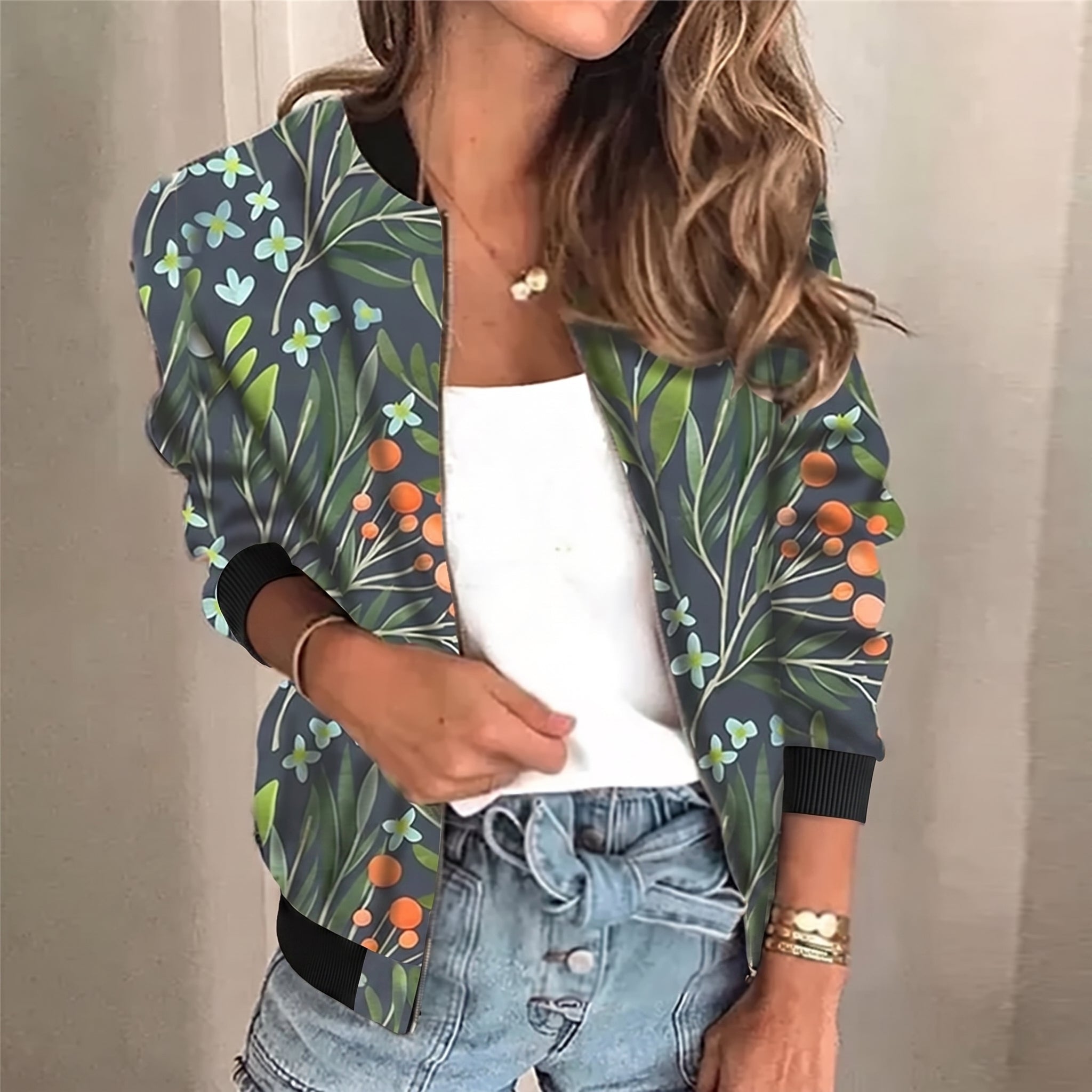 Charlotte - Women's Relaxed Fit Lightweight Printed Jacket - Jackets - Dark Gray - Parker&Brooks
