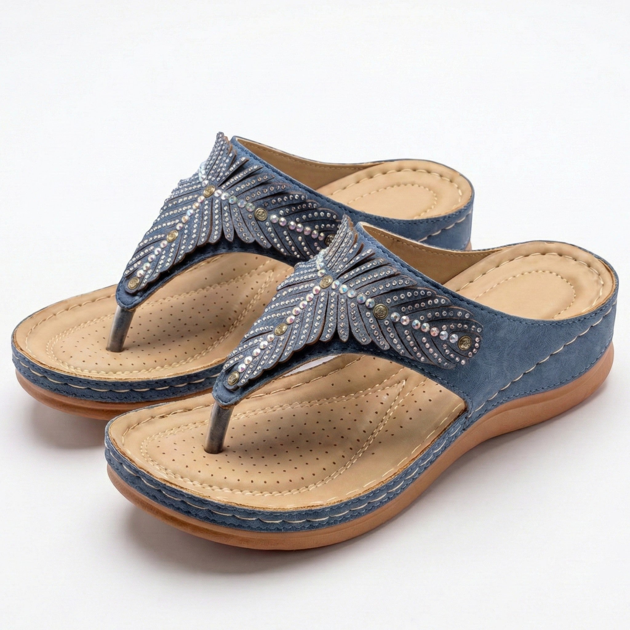 Chloe - Women's Beaded Wedge Sandals - Sandals - Blue - Parker&Brooks