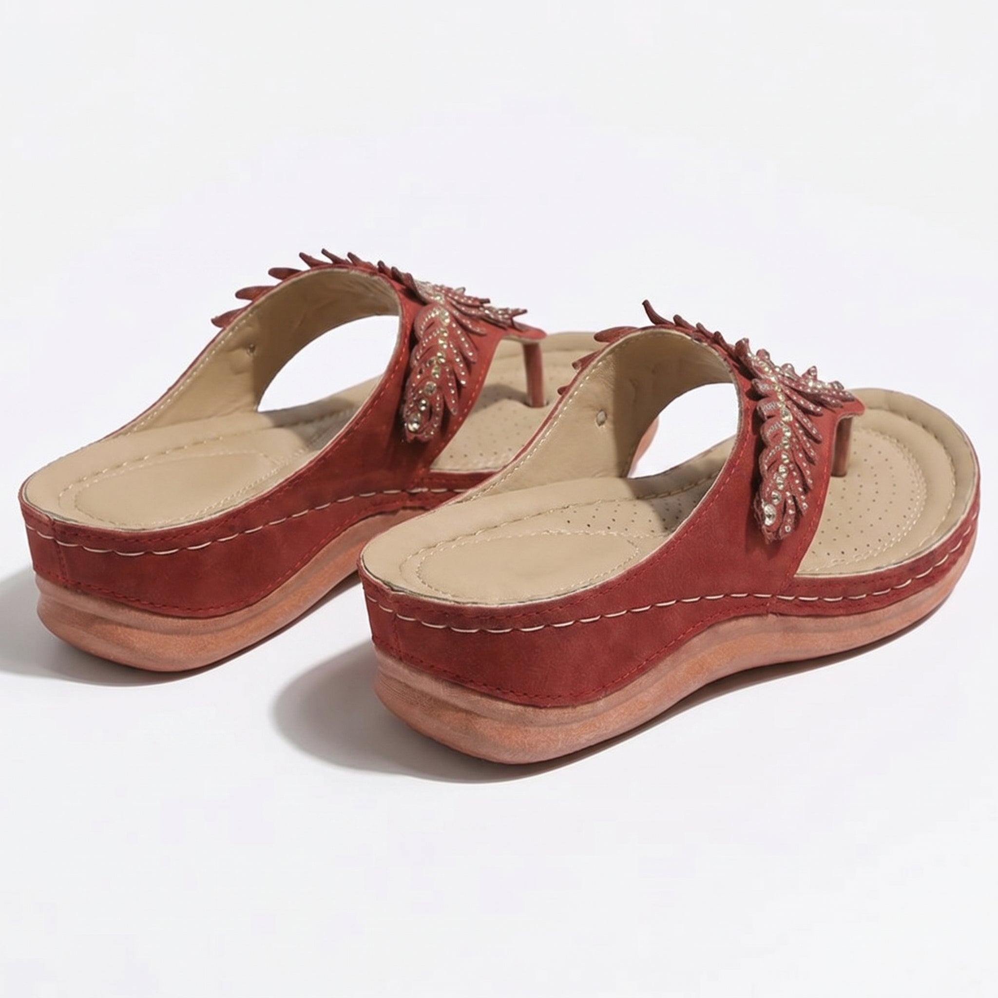 Chloe - Women's Beaded Wedge Sandals - Sandals - Red - Parker&Brooks