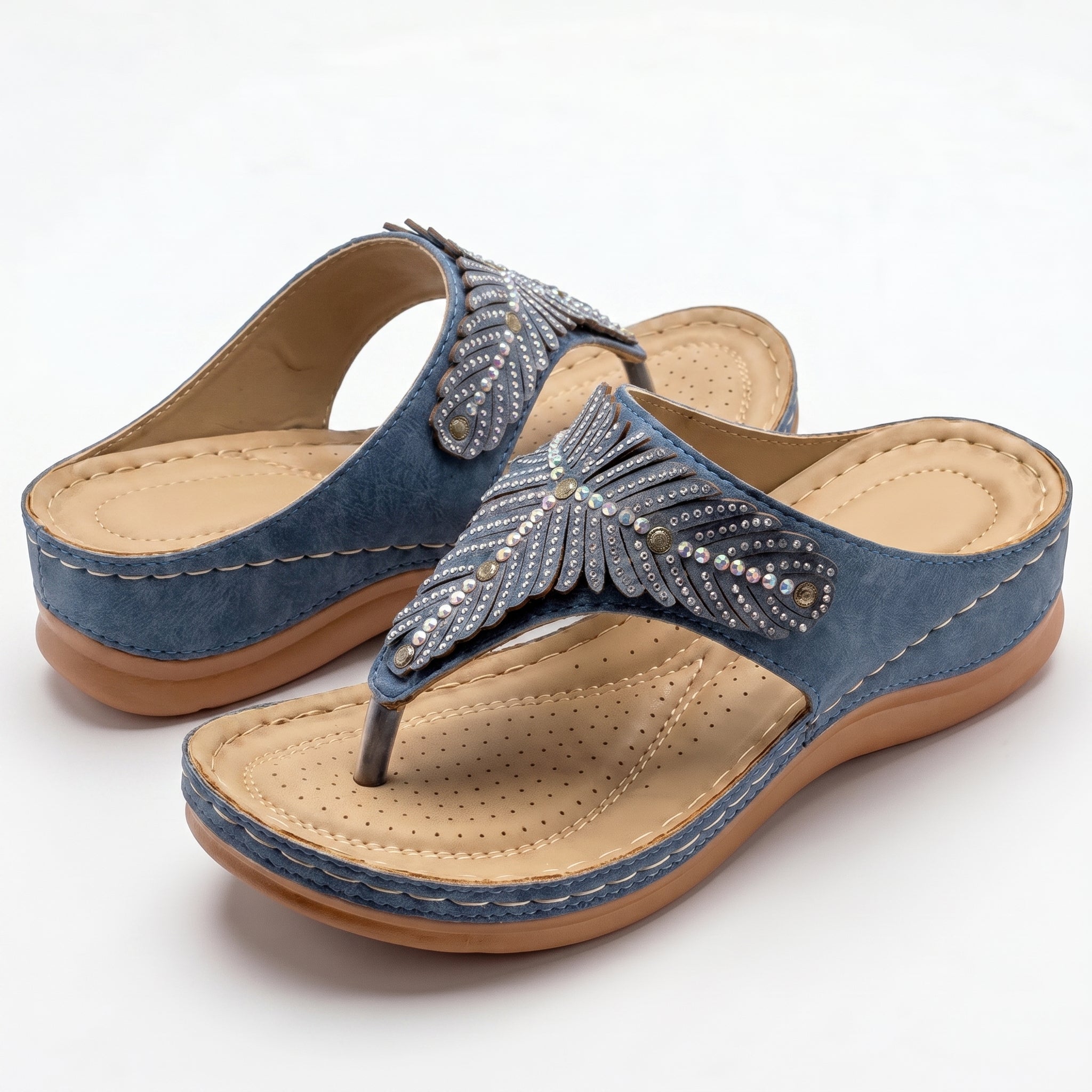 Chloe - Women's Beaded Wedge Sandals - Sandals - Blue - Parker&Brooks