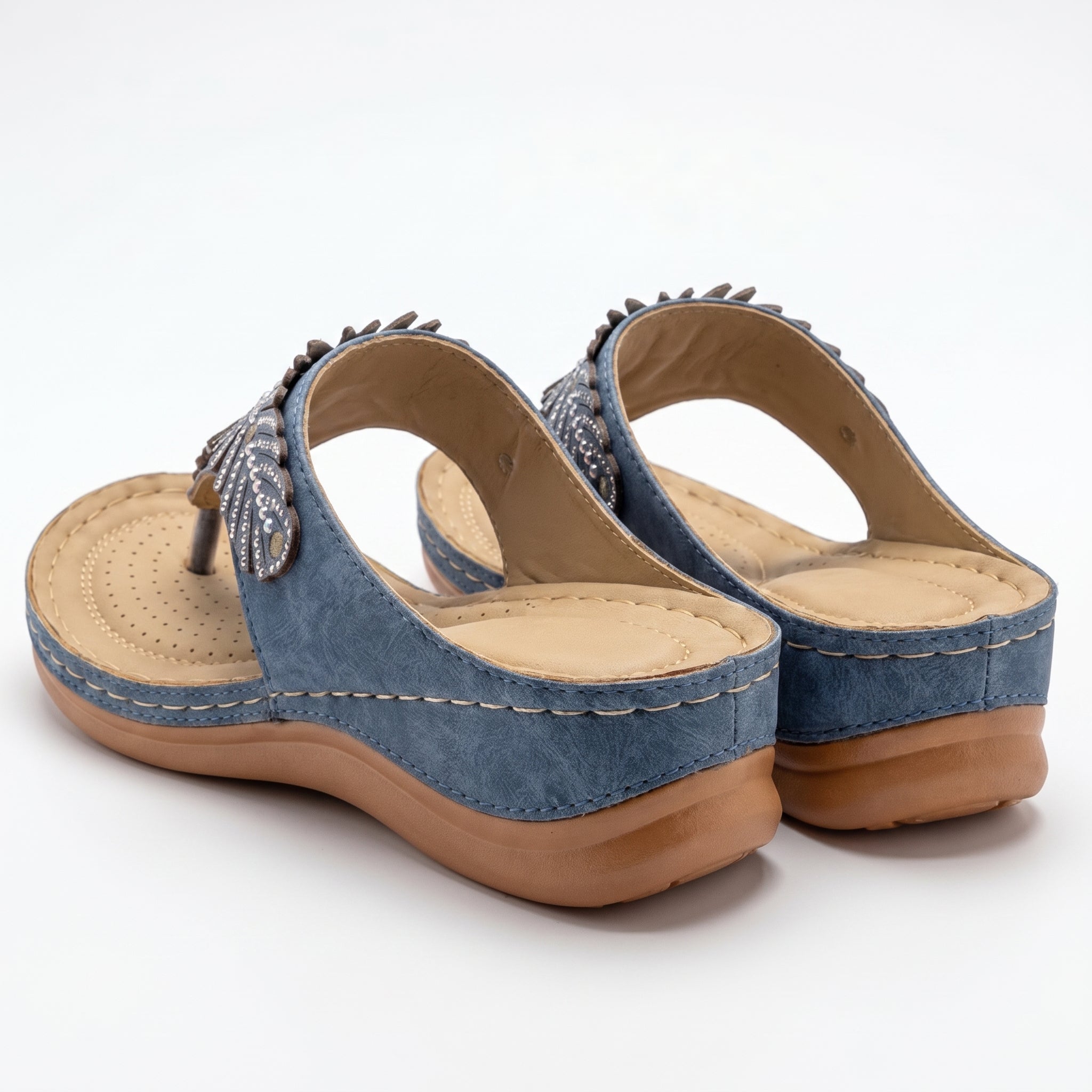Chloe - Women's Beaded Wedge Sandals - Sandals - Blue - Parker&Brooks