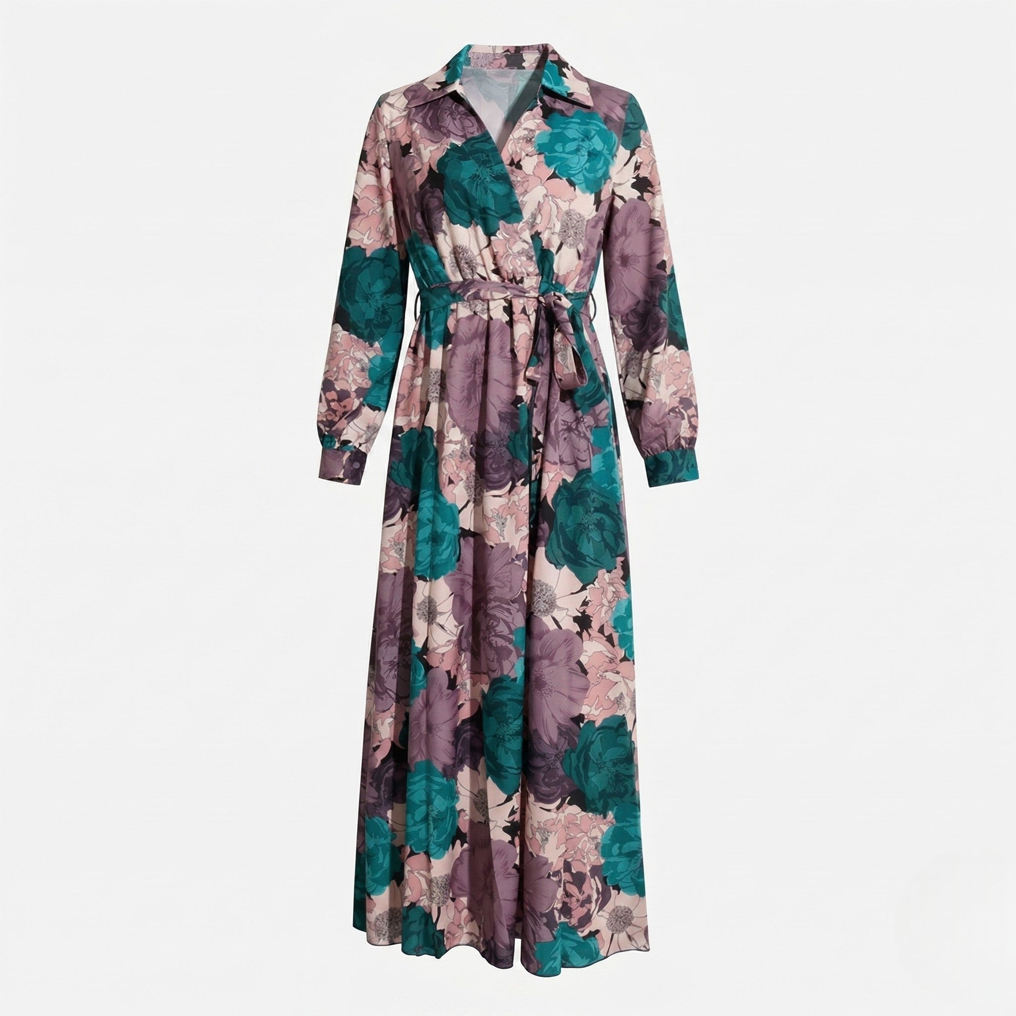 Chloe - Women's Casual Maxi Dress with Waist Tie - Maxi Dress - Dark Green - Parker&Brooks