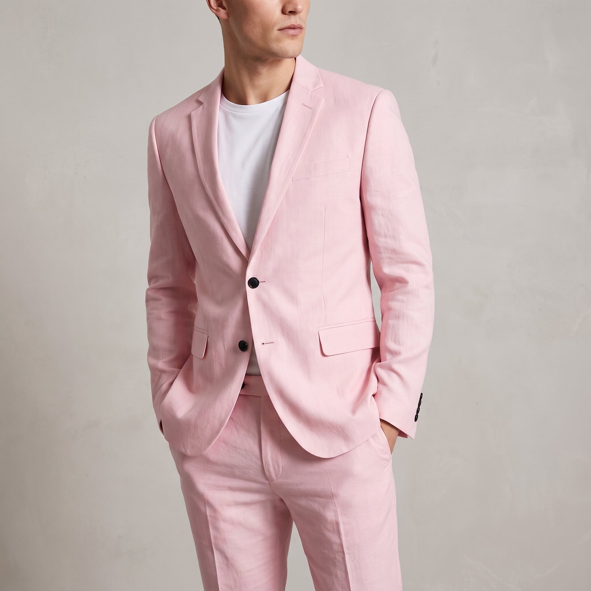 Christof - Men's Slim Fit Notch Lapel Two-Piece Wedding Guest Suit - Tuxedos - Pink - Parker&Brooks