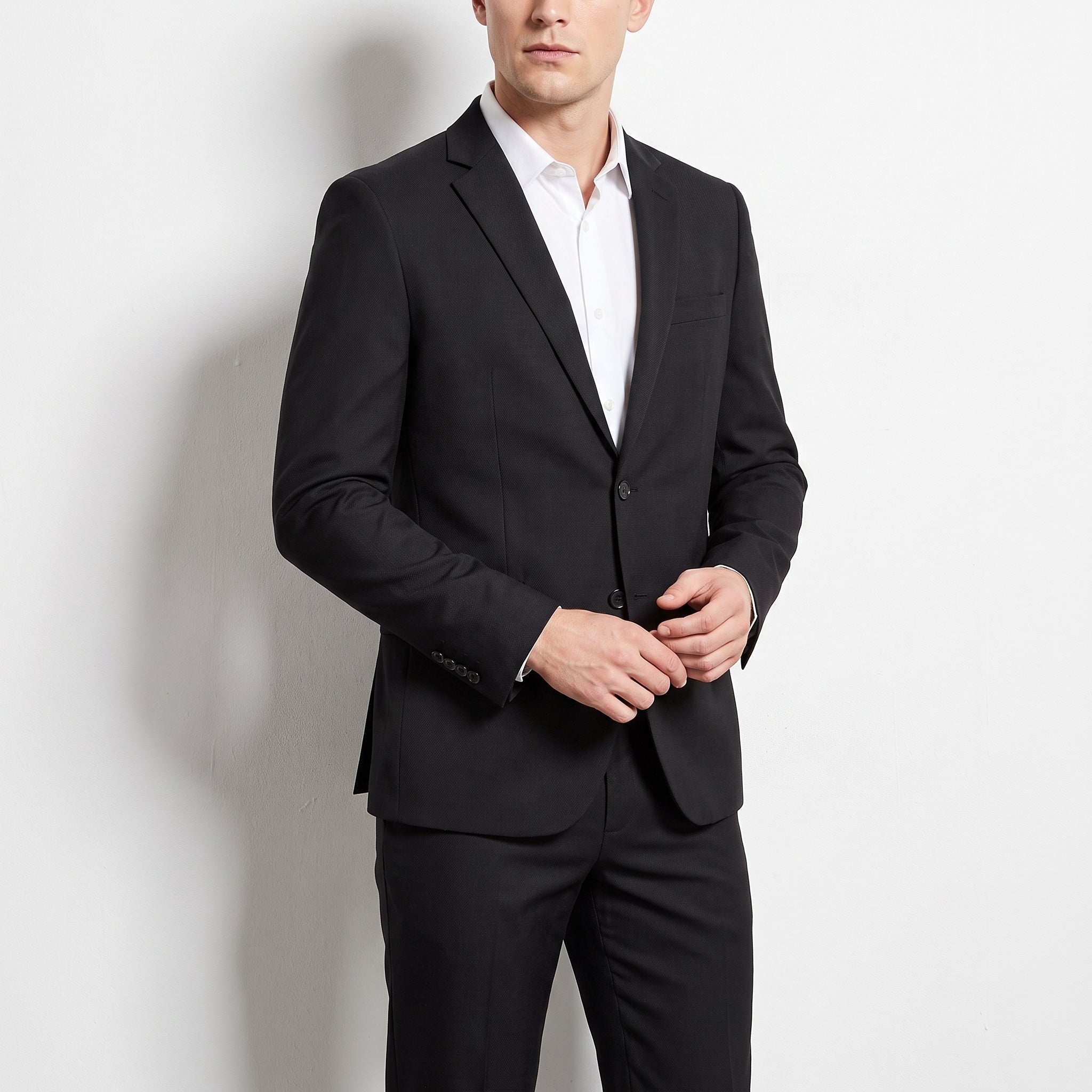 Christof - Men's Slim Fit Notch Lapel Two-Piece Wedding Guest Suit - Tuxedos - Black - Parker&Brooks