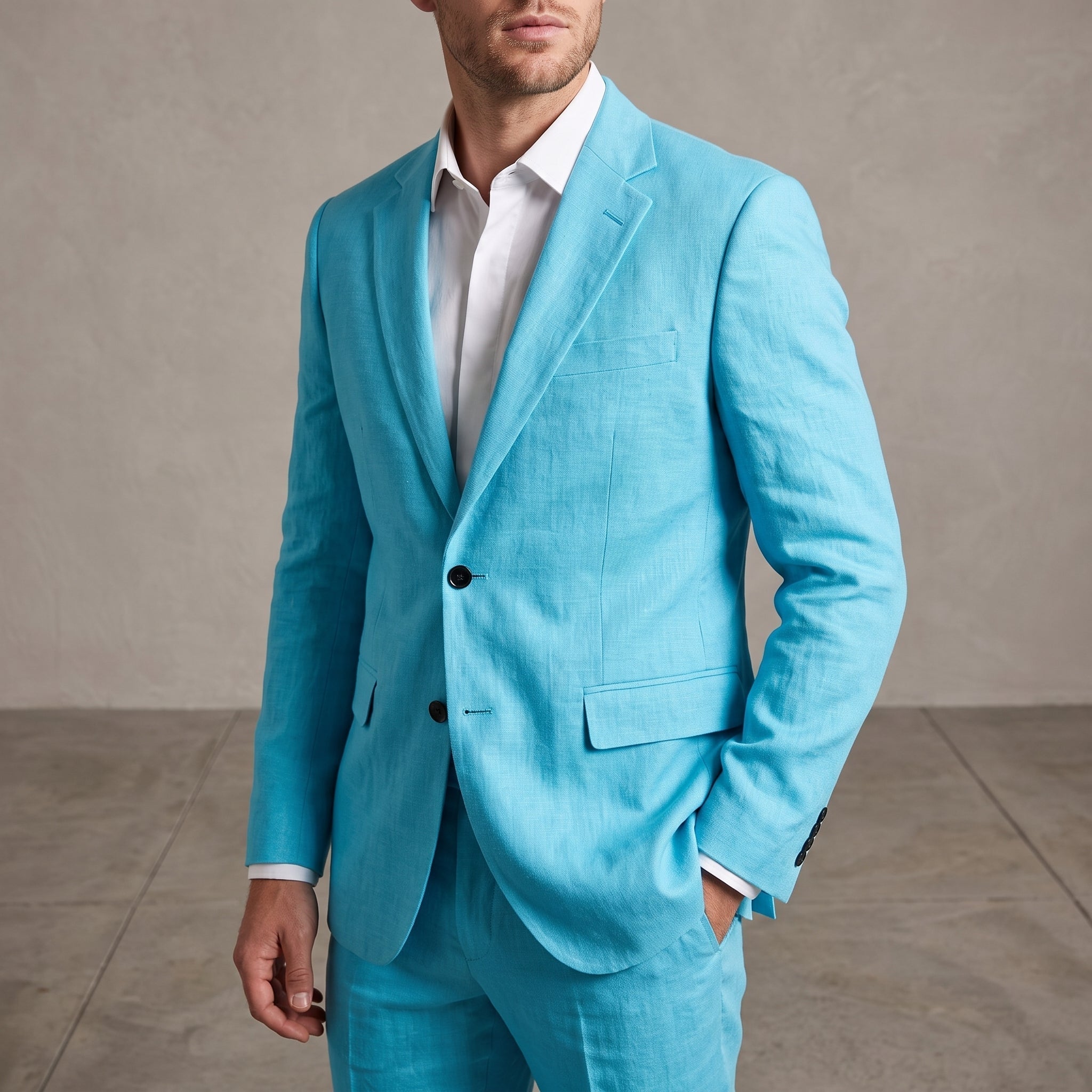 Christof - Men's Slim Fit Notch Lapel Two-Piece Wedding Guest Suit - Tuxedos - Aqua Blue - Parker&Brooks
