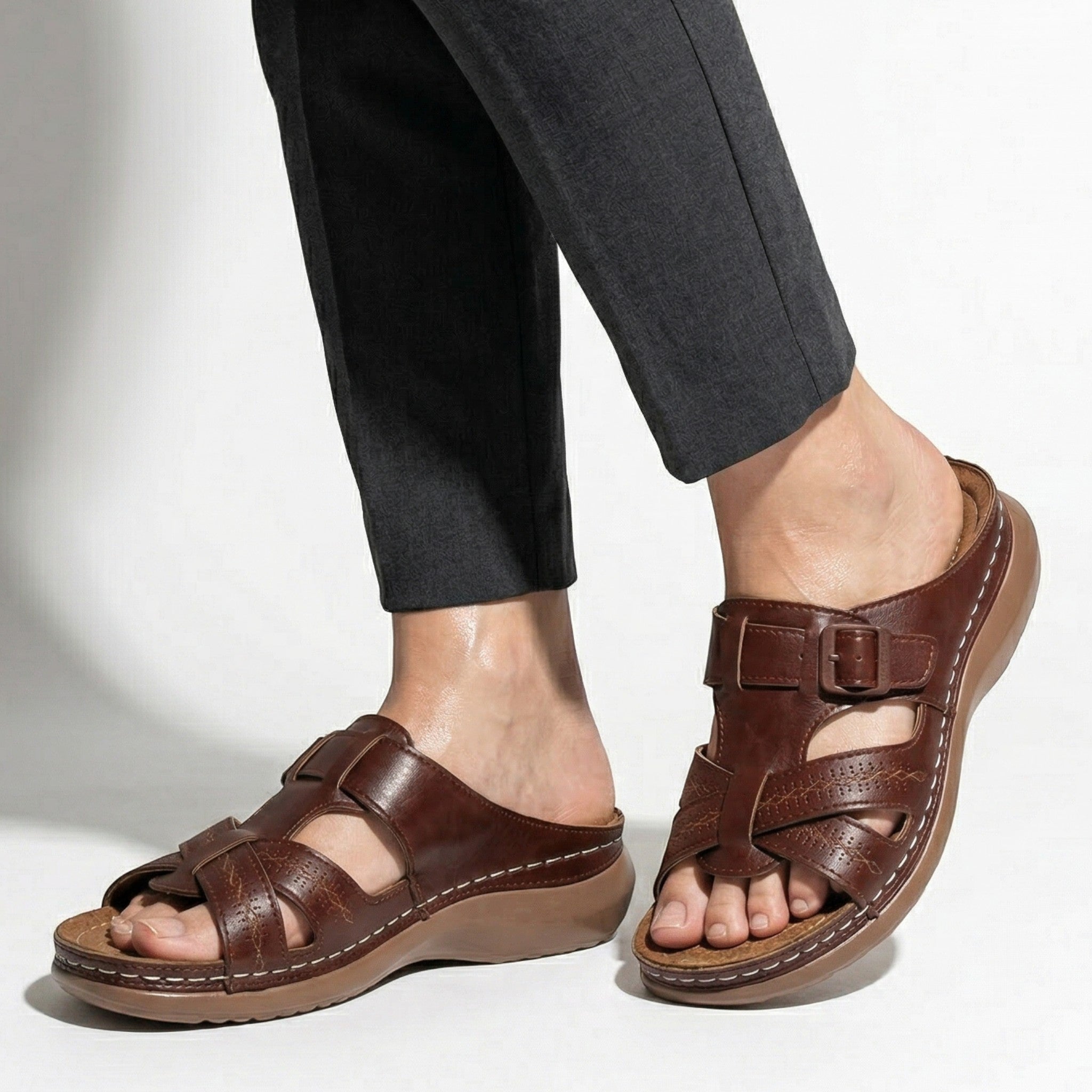 Claire - Women's Orthopedic Strap Sandals - Sandals - Dark Brown - Parker&Brooks