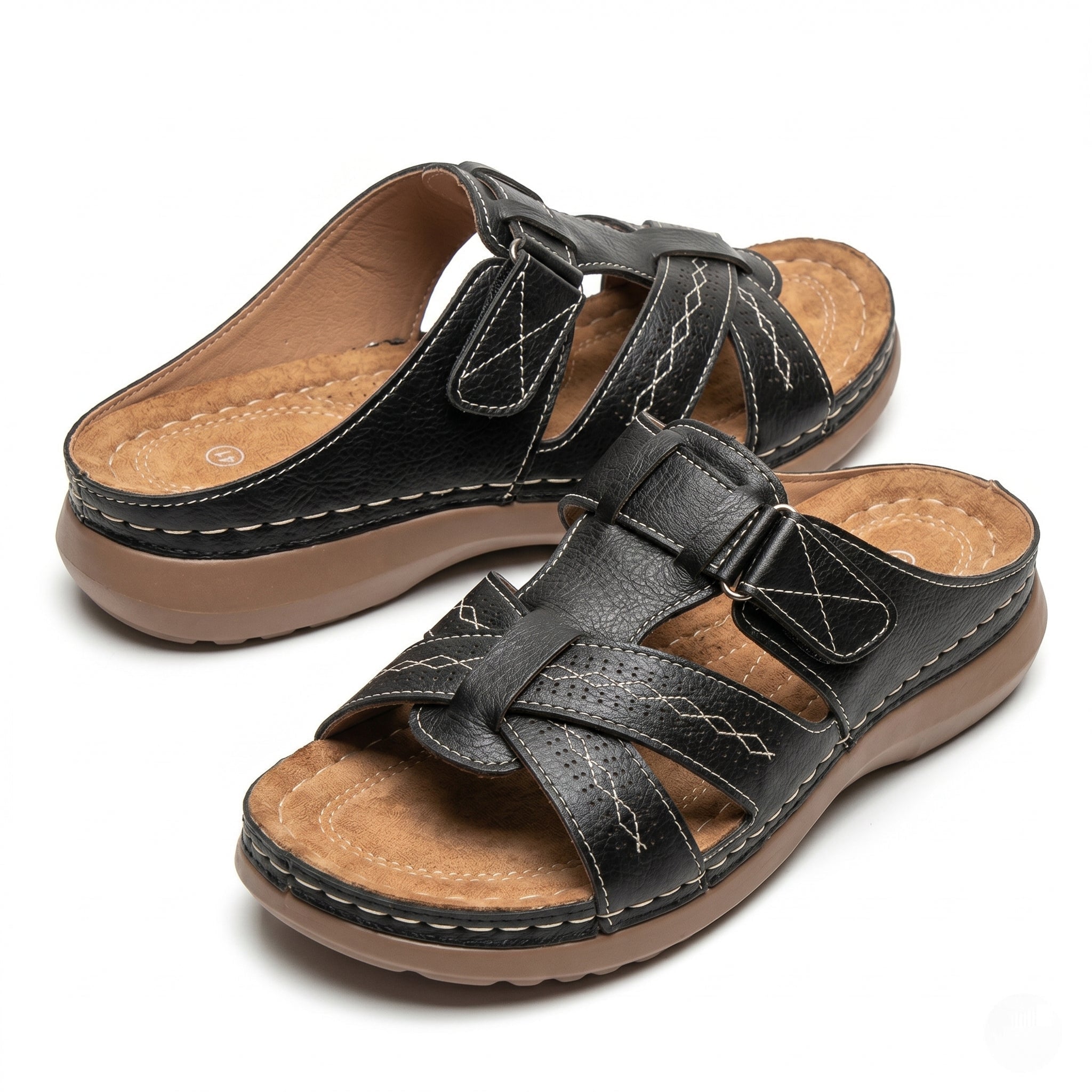 Claire - Women's Orthopedic Strap Sandals - Sandals - Black - Parker&Brooks