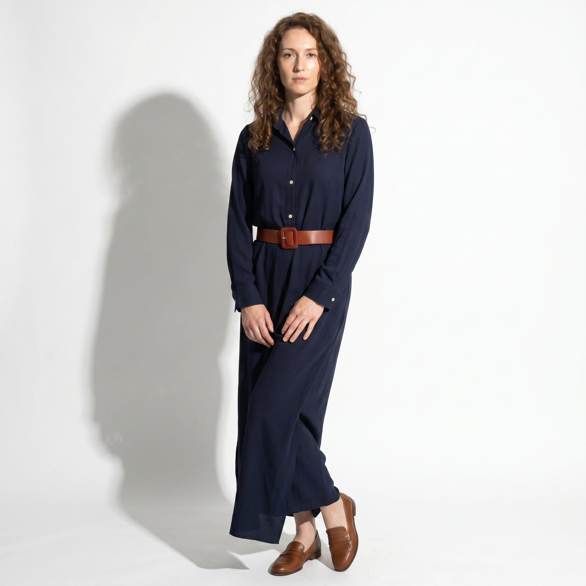 Clara - Women's Casual Belted Wrap Maxi Dress - Maxi Dress - Navy Blue - Parker&Brooks